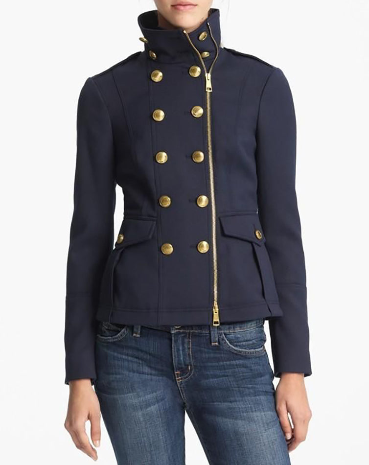 Burberry Brit Navy & Gold Button Military Jacket - Classic Trench Coat for Men | Perfect for Formal Events, Office Wear & Fall Fashion