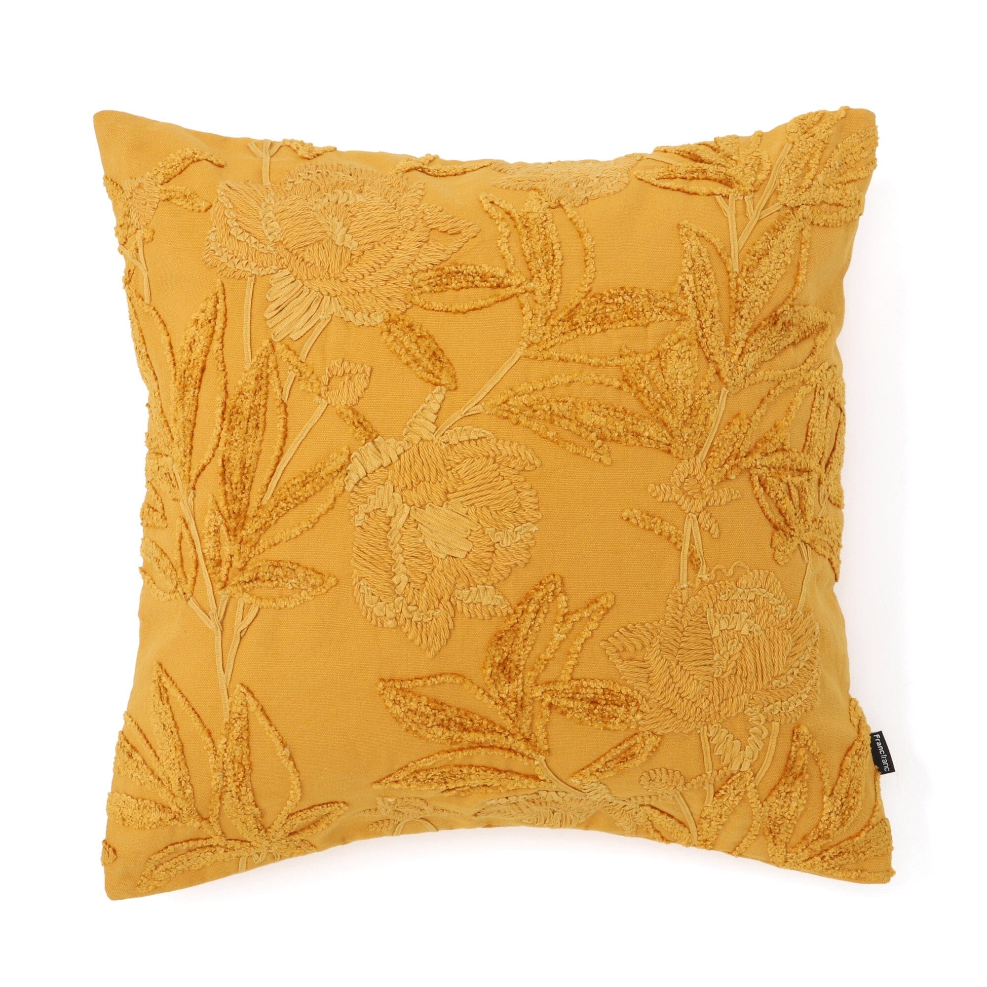 Botanical Embroidery Cushion Cover 18x18 Inches Yellow - Soft Decorative Pillow Case for Sofa, Bed, Living Room & Home Decor