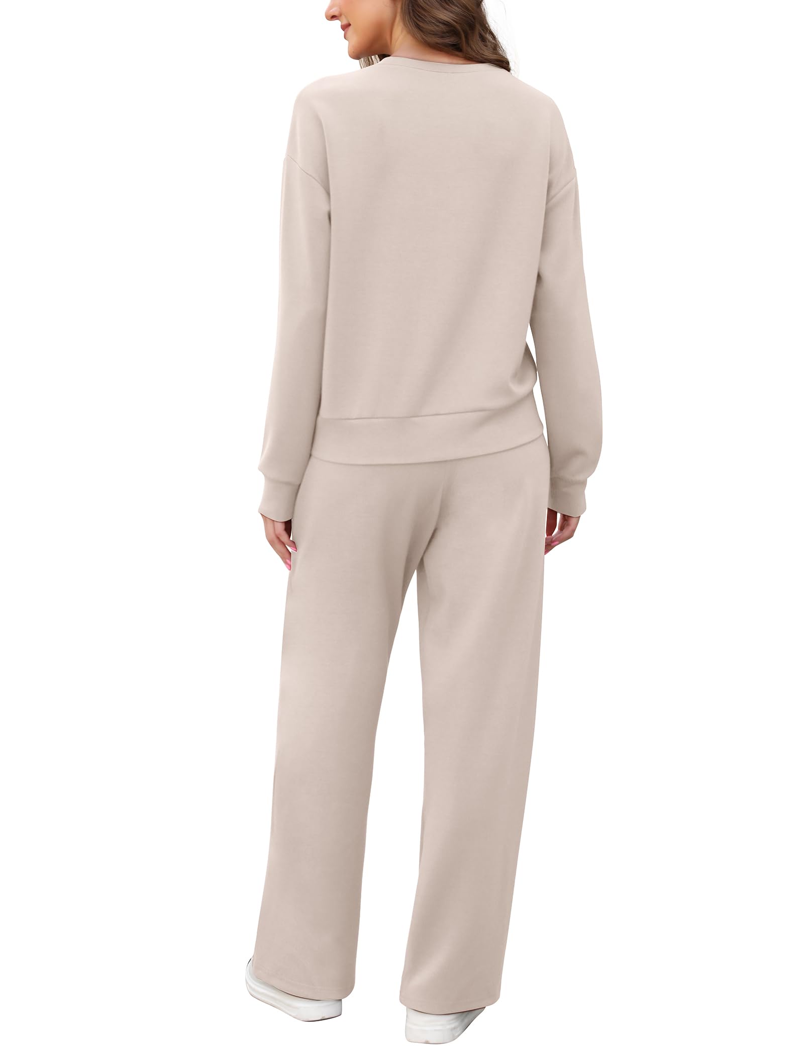 Women's 2-Piece Lounge Set - Soft Crewneck Sweatshirt & Wide Leg Sweatpants | Cozy Matching Outfit for Travel, Fall Season & Home Relaxation