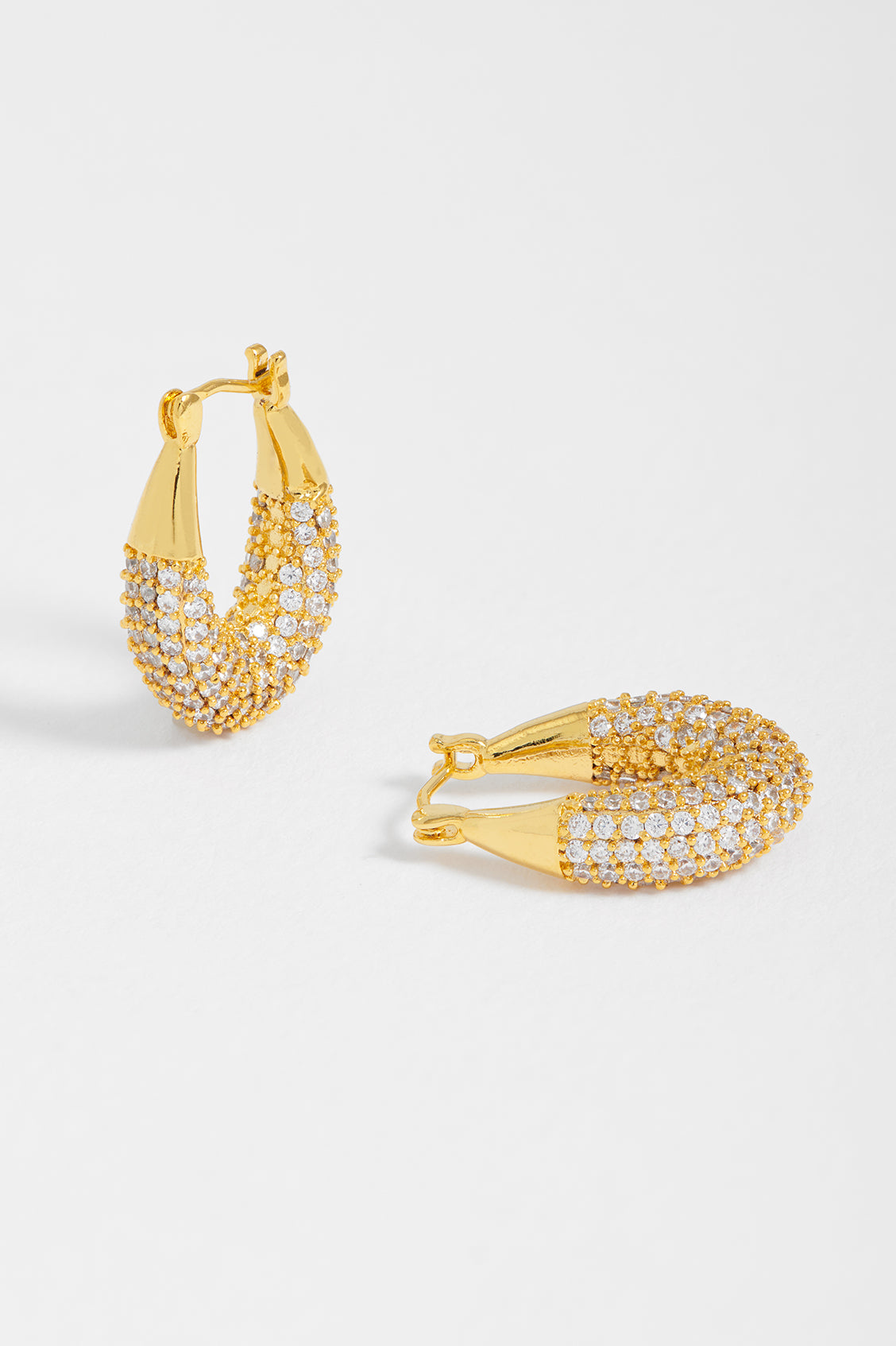 CZ Chubby Oval Hoop Earrings for Women - 14K Gold Plated Cubic Zirconia Dangle Earrings - Elegant Jewelry for Parties, Weddings & Everyday Wear