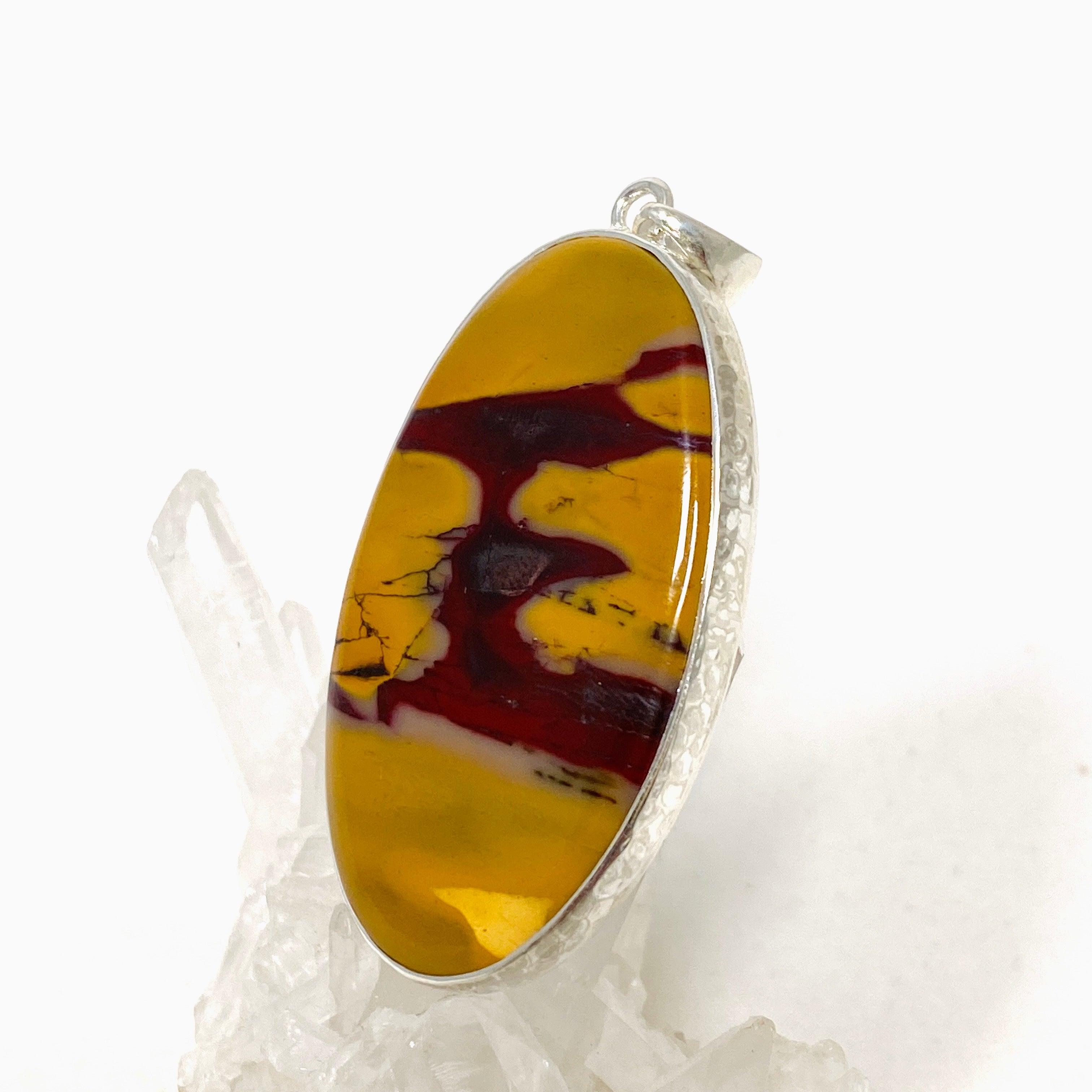 Natural Mookaite Oval Pendant Necklace - Handcrafted Hammered Sterling Silver Setting KPGJ4409 | Spiritual Jewelry, Healing Crystal Gift for Women, Meditation & Energy Work