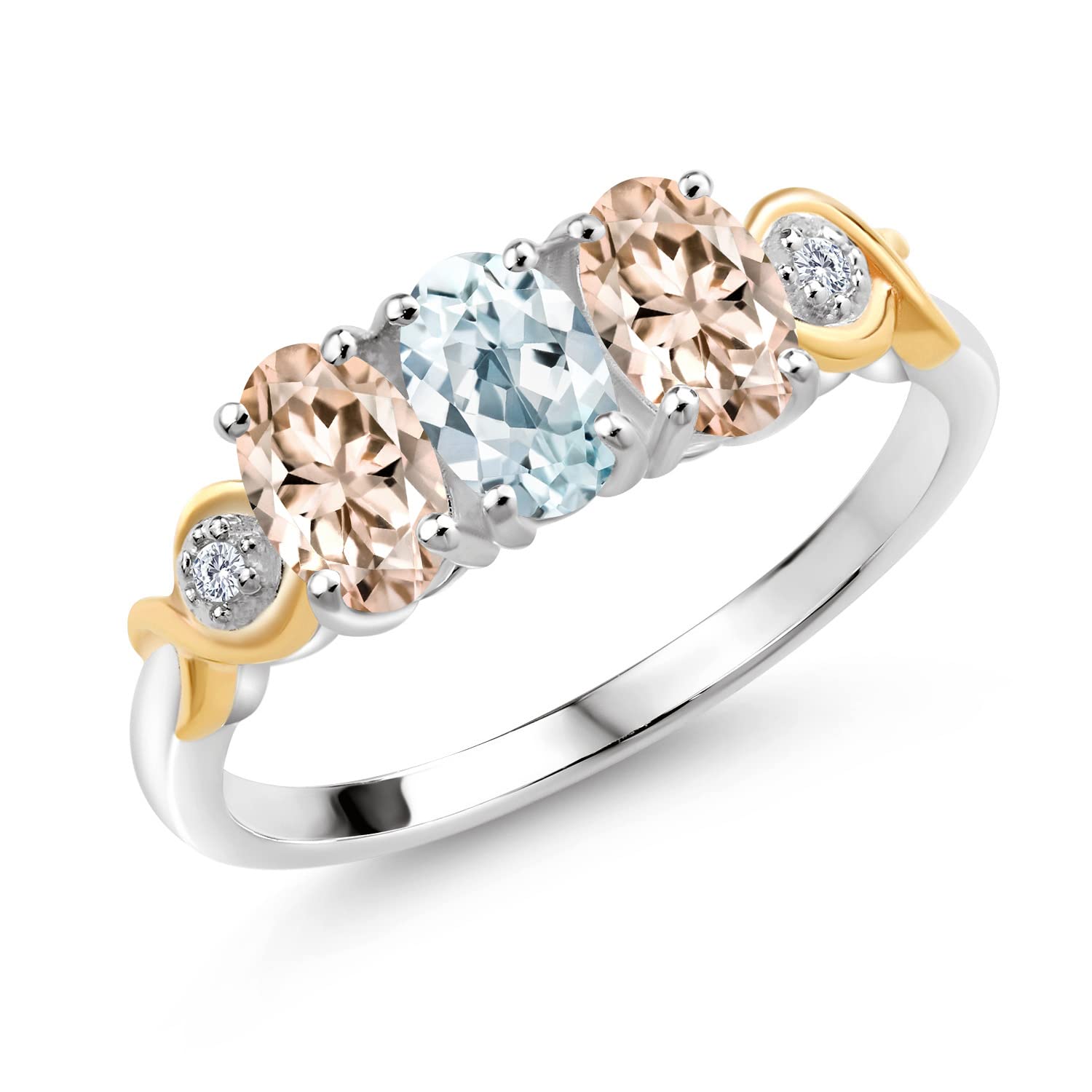 1.52 Ct Sky Blue Aquamarine & Peach Morganite Ring in 925 Silver & 10K Yellow Gold - Elegant Birthstone Jewelry for Women, Perfect for Engagement, Anniversary & Everyday Wear