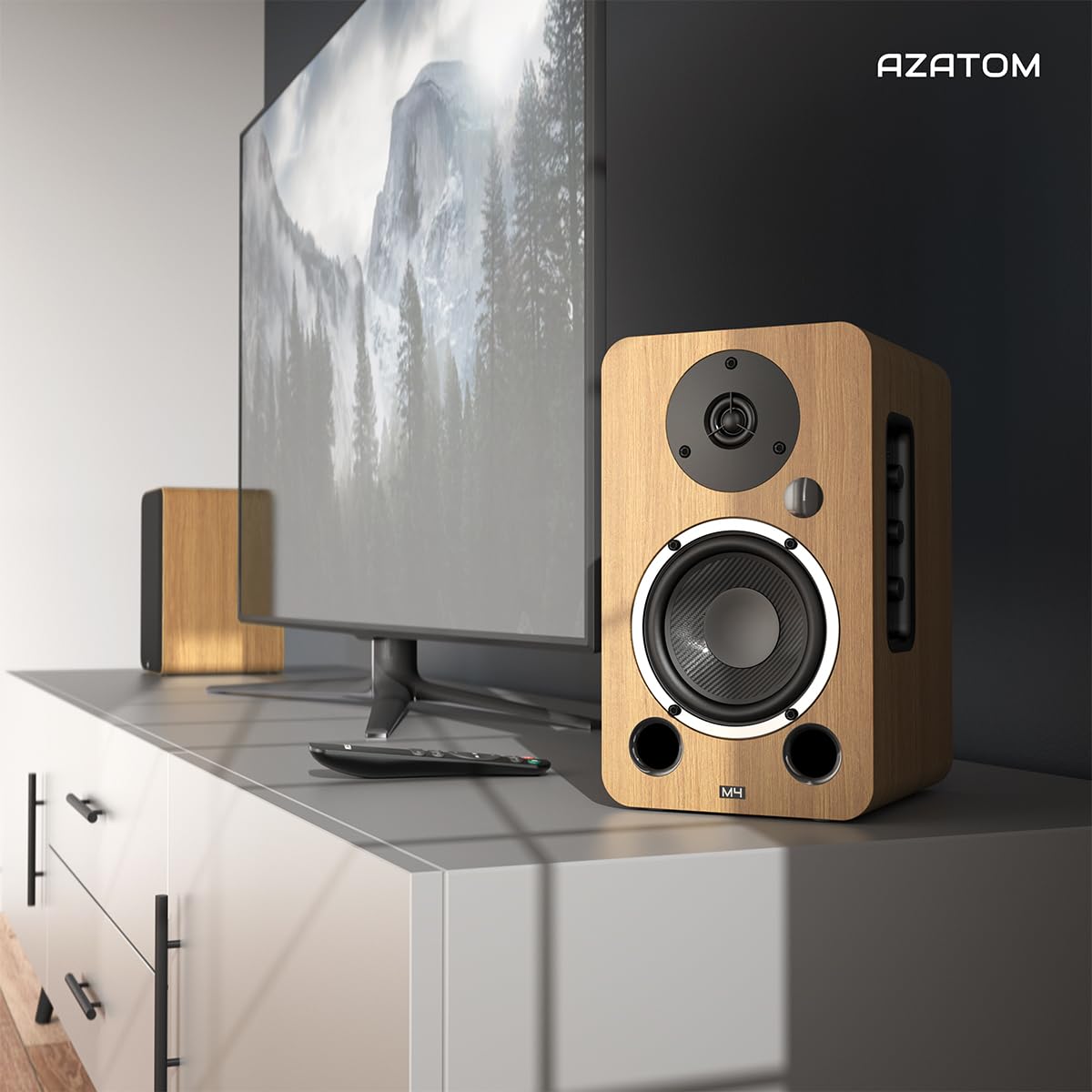 AZATOM Equinox 2 M4 Powered Bookshelf HiFi Speakers - 2.0 Active Bluetooth/Wired Wooden Enclosure (80W, Oak) - Perfect for Music, Home Theater, Gaming, Vinyl Records, PC & Laptop Audio - Ideal for Living Rooms, Home Offices & Entertainment Spaces