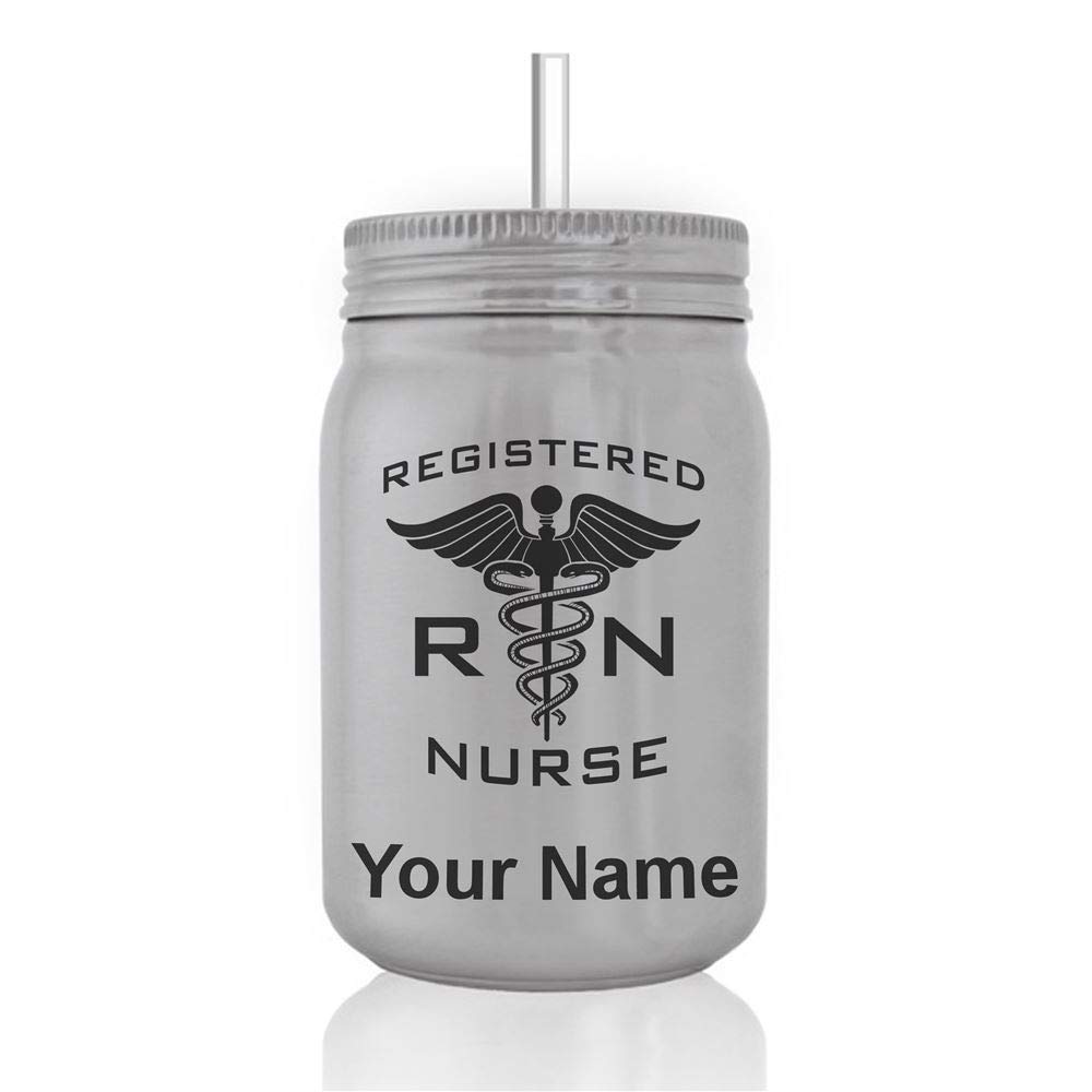 LaserGram Personalized Engraved Mason Jar Sports Water Bottle - Custom Gift for RN Registered Nurses - Perfect for Gym, Work & Outdoor Activities