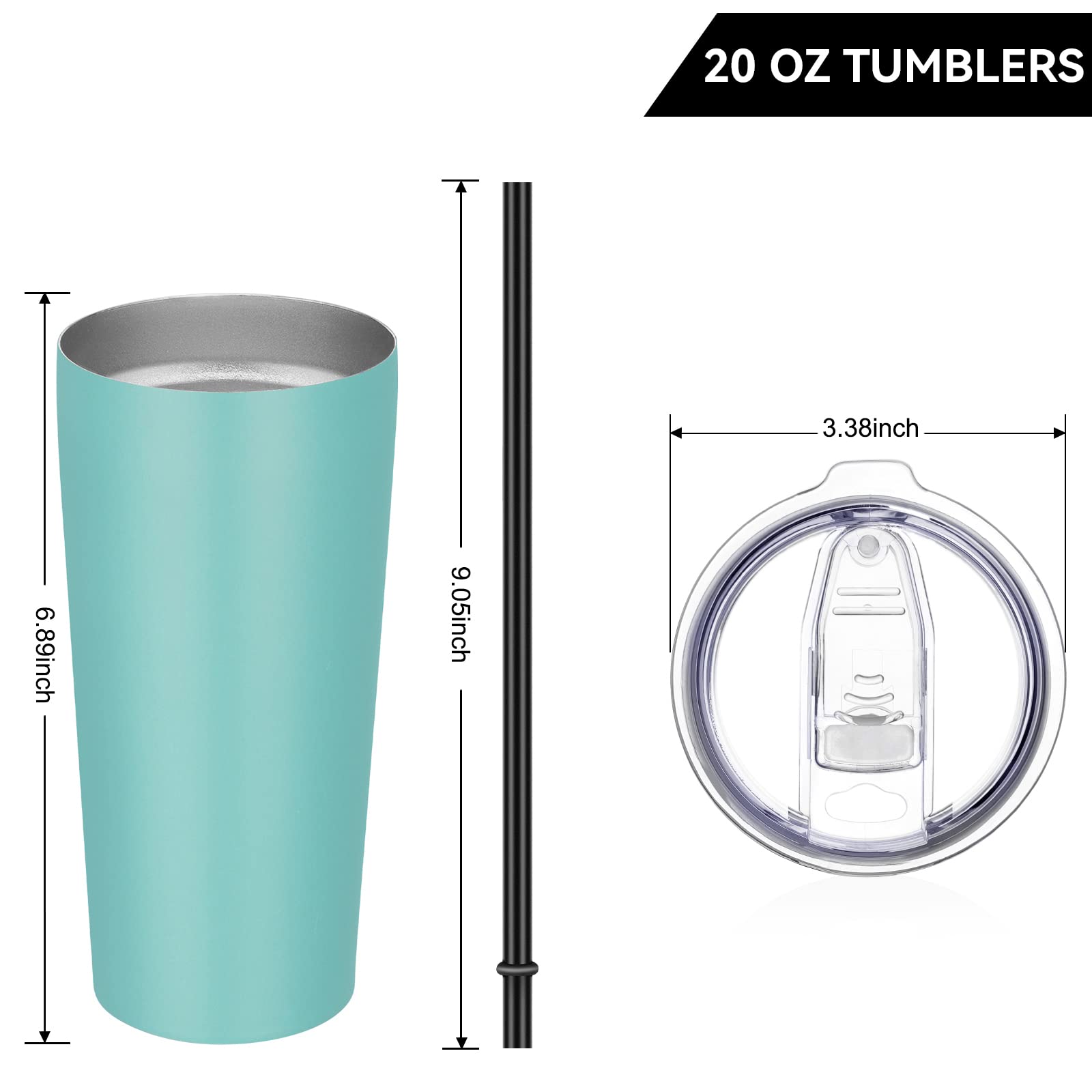 VEGOND 20oz Stainless Steel Vacuum Insulated Tumbler with Lid & Straw - 6 Pack Double Wall Coffee Travel Mug, River Green - Perfect for Office, Gym, Camping & Outdoor Activities