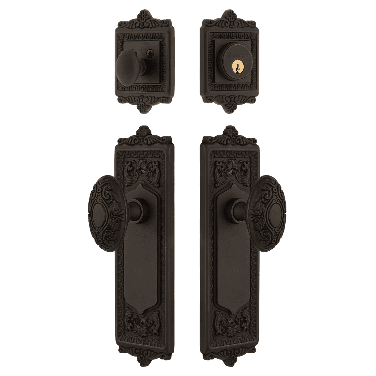 Victorian Style Egg & Dart Entry Door Set with Oil Rubbed Bronze Knob - Classic Home Entryway Hardware for Traditional & Vintage Style Houses