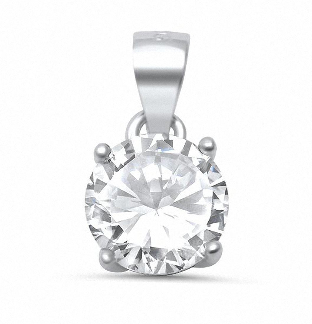 8mm Round Cubic Zirconia Solitaire Pendant Necklace - 925 Sterling Silver (Multiple Colors Available) - Perfect for Weddings, Anniversaries & Everyday Elegance