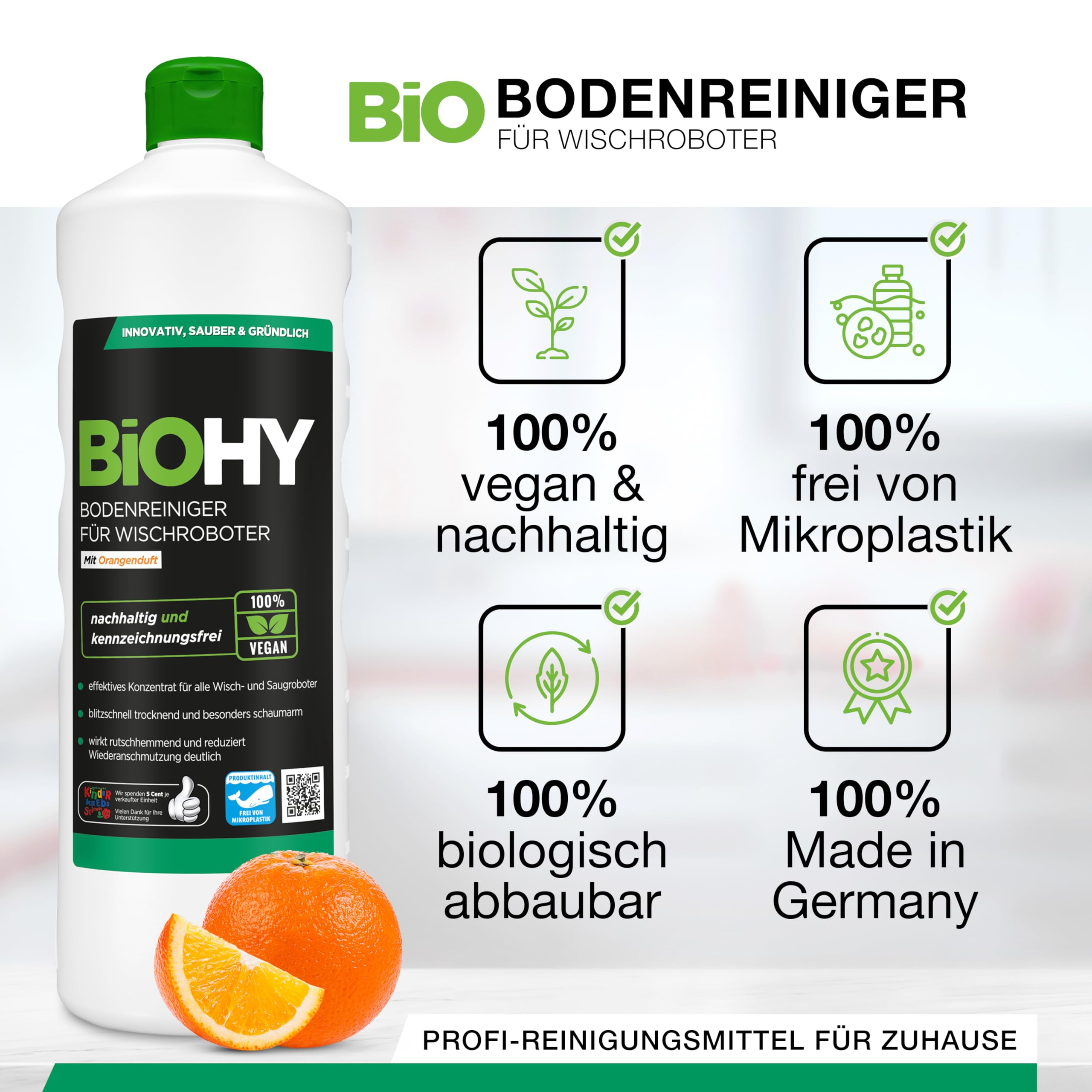 BiOHY Orange Scented Floor Cleaner for Robot Mops (3 x 1L Bottles) | Concentrated Cleaning Solution for All Robot Vacuum Mops | No Foam Formula | Perfect for Hardwood, Tile & Laminate Floors