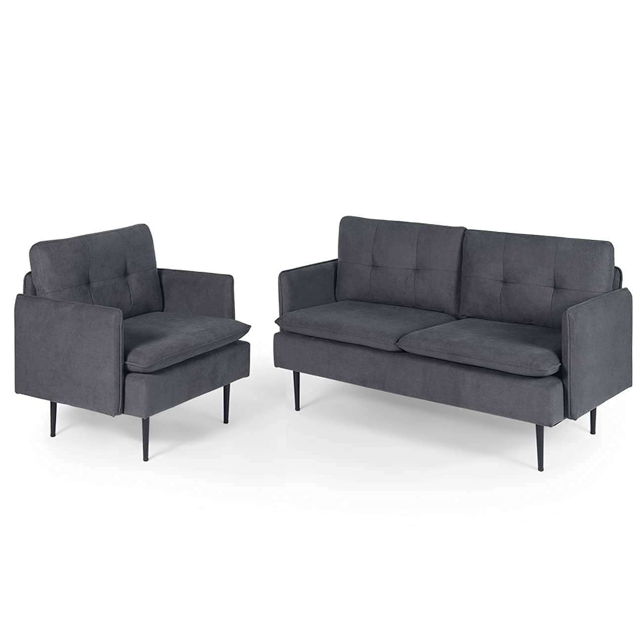 AODAILIHB Modern 2-Piece Sectional Sofa Set with Tufted Cushions & Metal Legs - Small Space Living Room Furniture for Apartments, Dorms, Home Theater & Cozy Lounge Areas