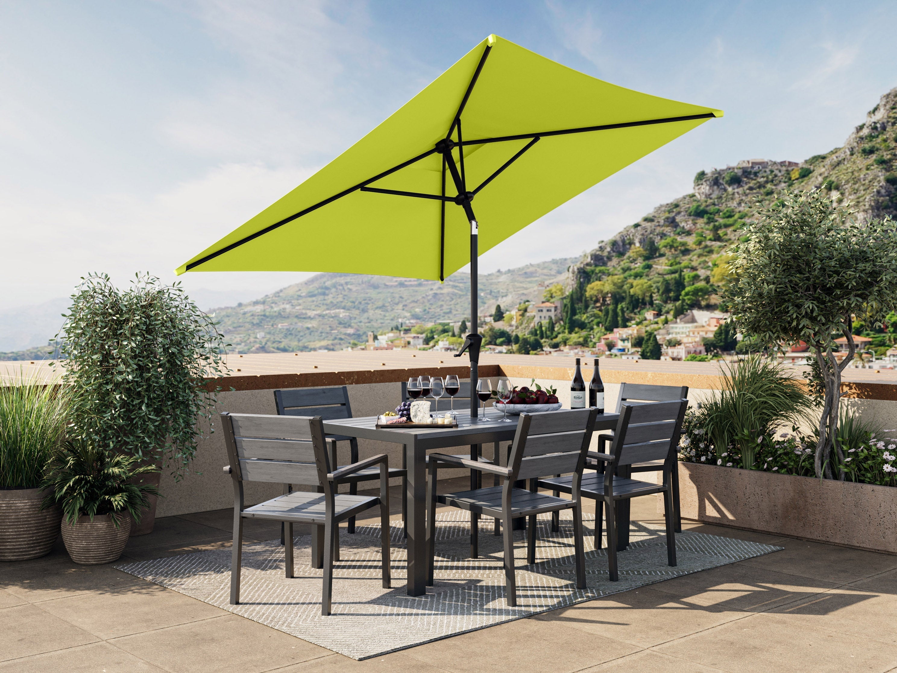 9ft Square Lime Green Patio Umbrella - UV Protection Outdoor Market Umbrella for Pool, Garden, and Backyard Relaxation