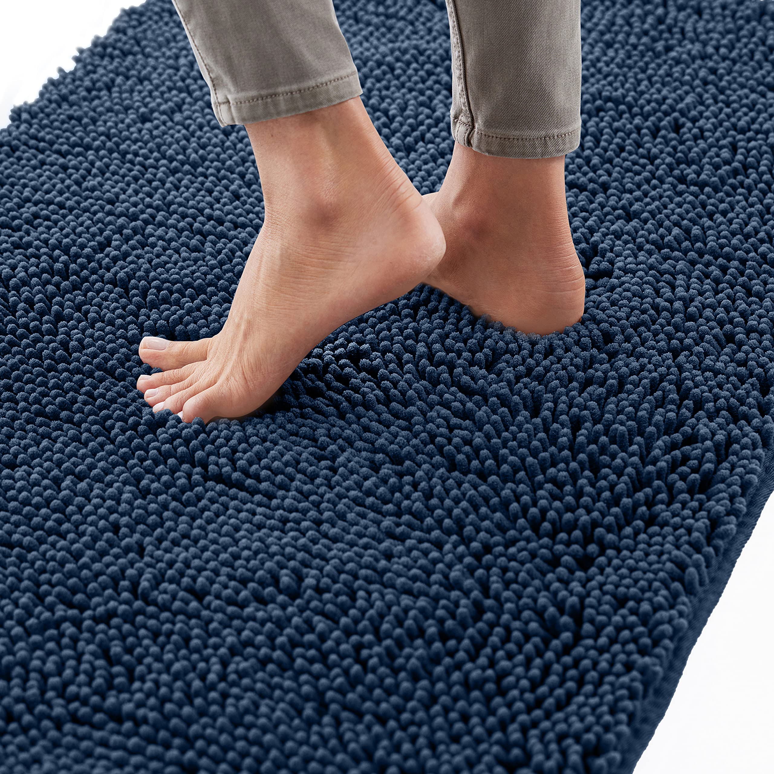 Gorilla Grip Bath Rug Mat 48x24 Inch - Super Soft Absorbent Chenille Shower Mat with Non-Slip Rubber Backing - Quick Dry Microfiber Bathroom Floor Rug - Machine Washable Bathmat Runner for Home Decor (Navy Blue) - Perfect for Bathroom, Shower, and Spa Areas