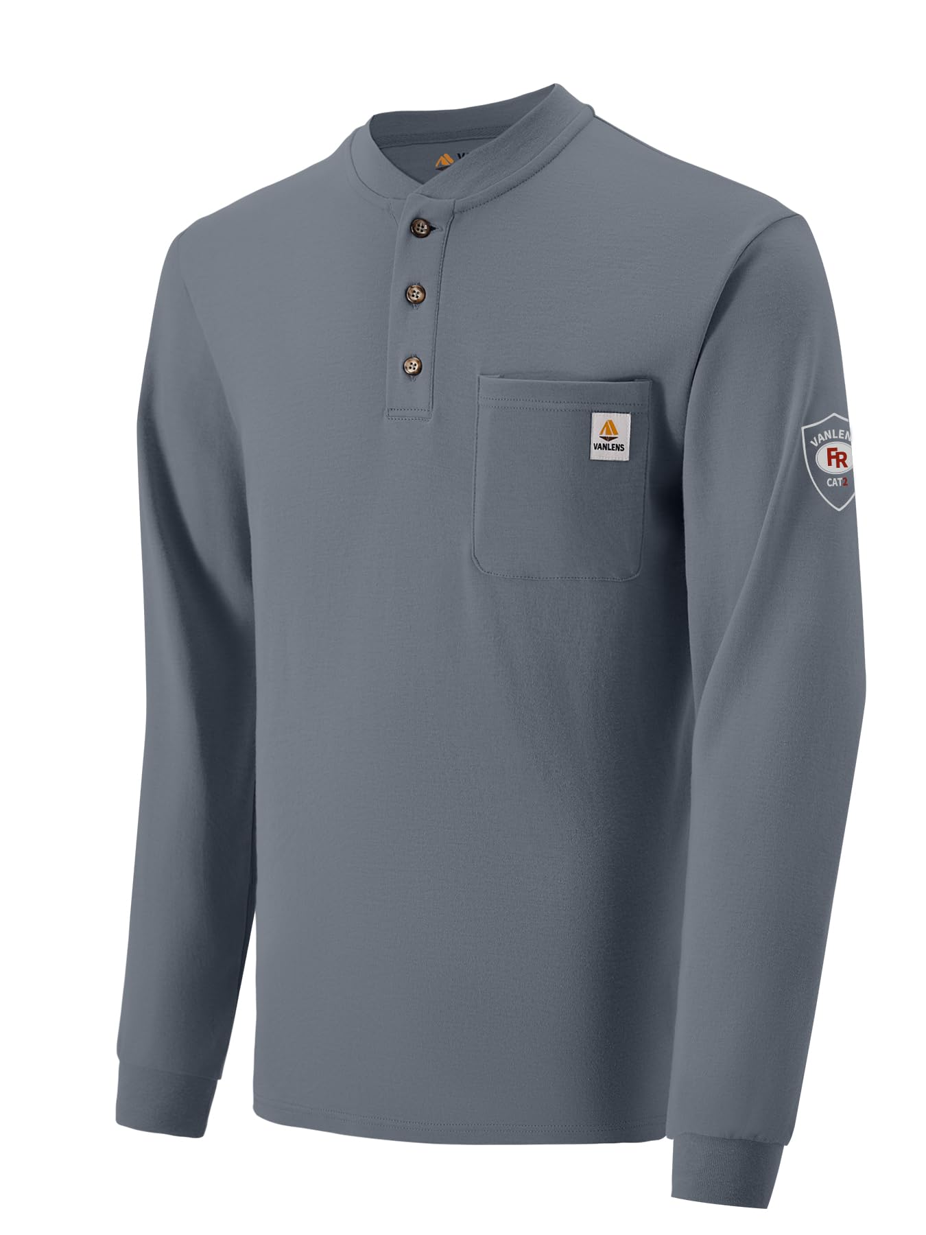 Flame Resistant Men's Long Sleeve Henley Shirt - 6.5oz Lightweight FR Clothing CAT2 NFPA2112 Certified - Ideal for Industrial Work, Welding & Fire Hazard Environments