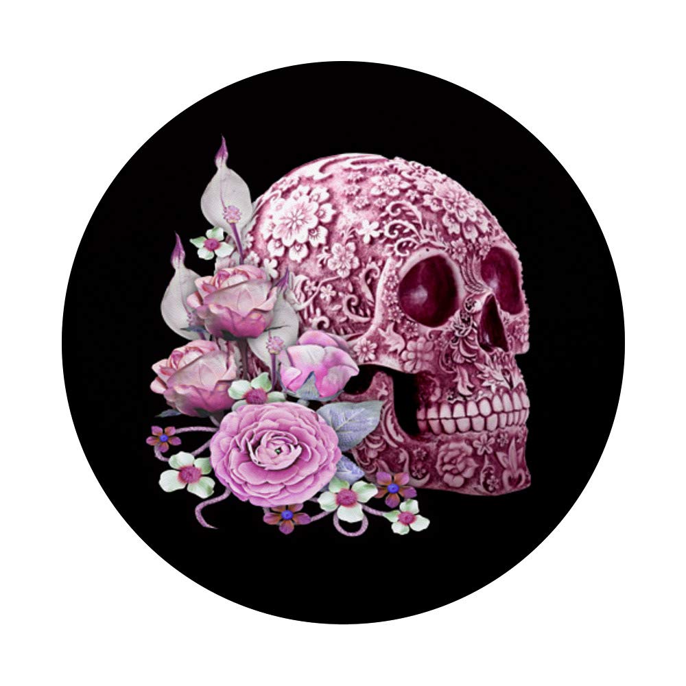Pink Floral Sugar Skull Day of the Dead PopSockets PopGrip - Swappable Phone Grip for iPhone, Samsung & Tablets - Perfect for Halloween, Dia de los Muertos & Everyday Use