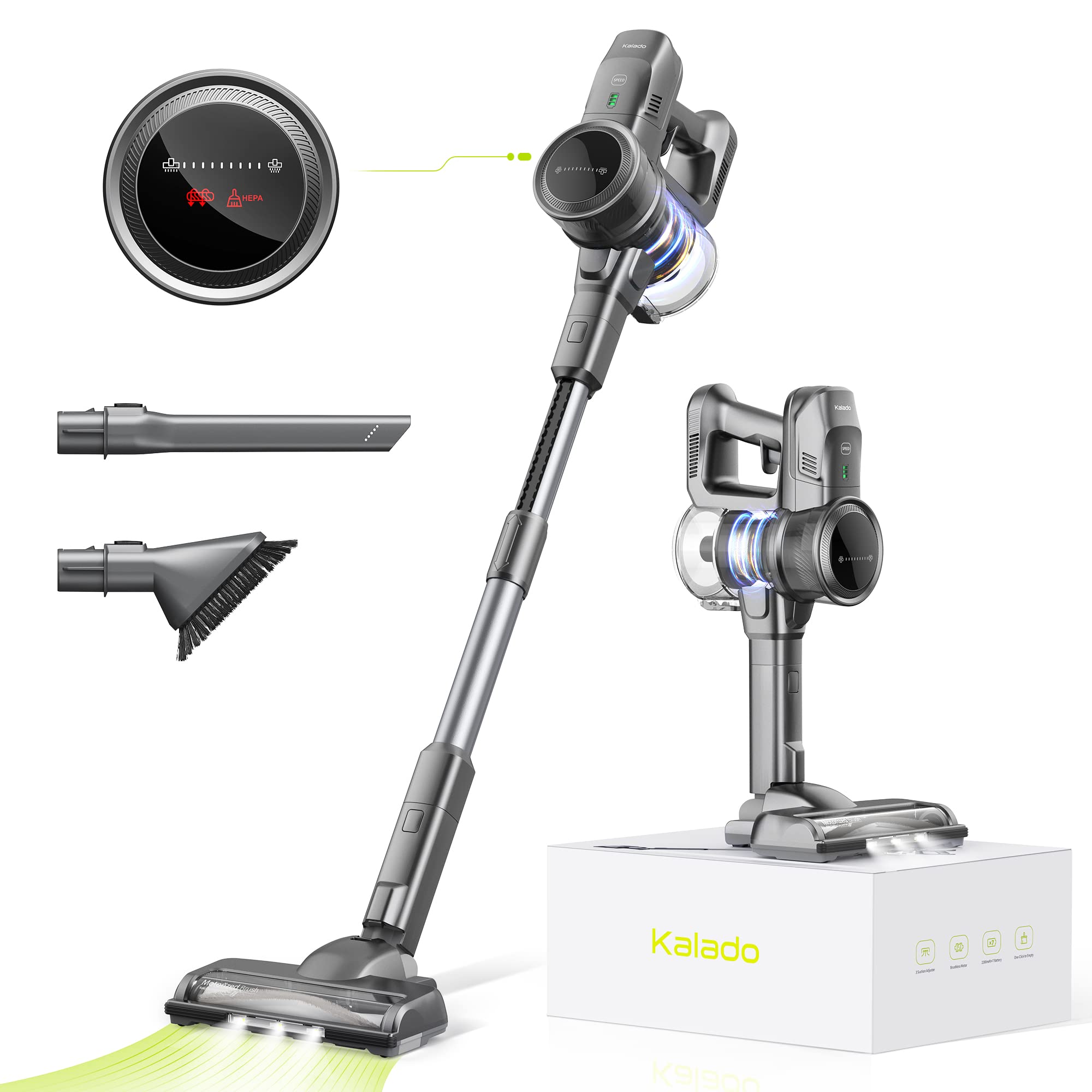 Kalado 26000Pa Cordless Stick Vacuum Cleaner - 40-Min Rechargeable Battery, 80000RPM Powerful Suction, Brushless Motor, 6-in-1 Lightweight Handheld Vacuum for Pet Hair, Carpet, Hard Floors - Perfect for Home Cleaning, Car Detailing & Pet Owners