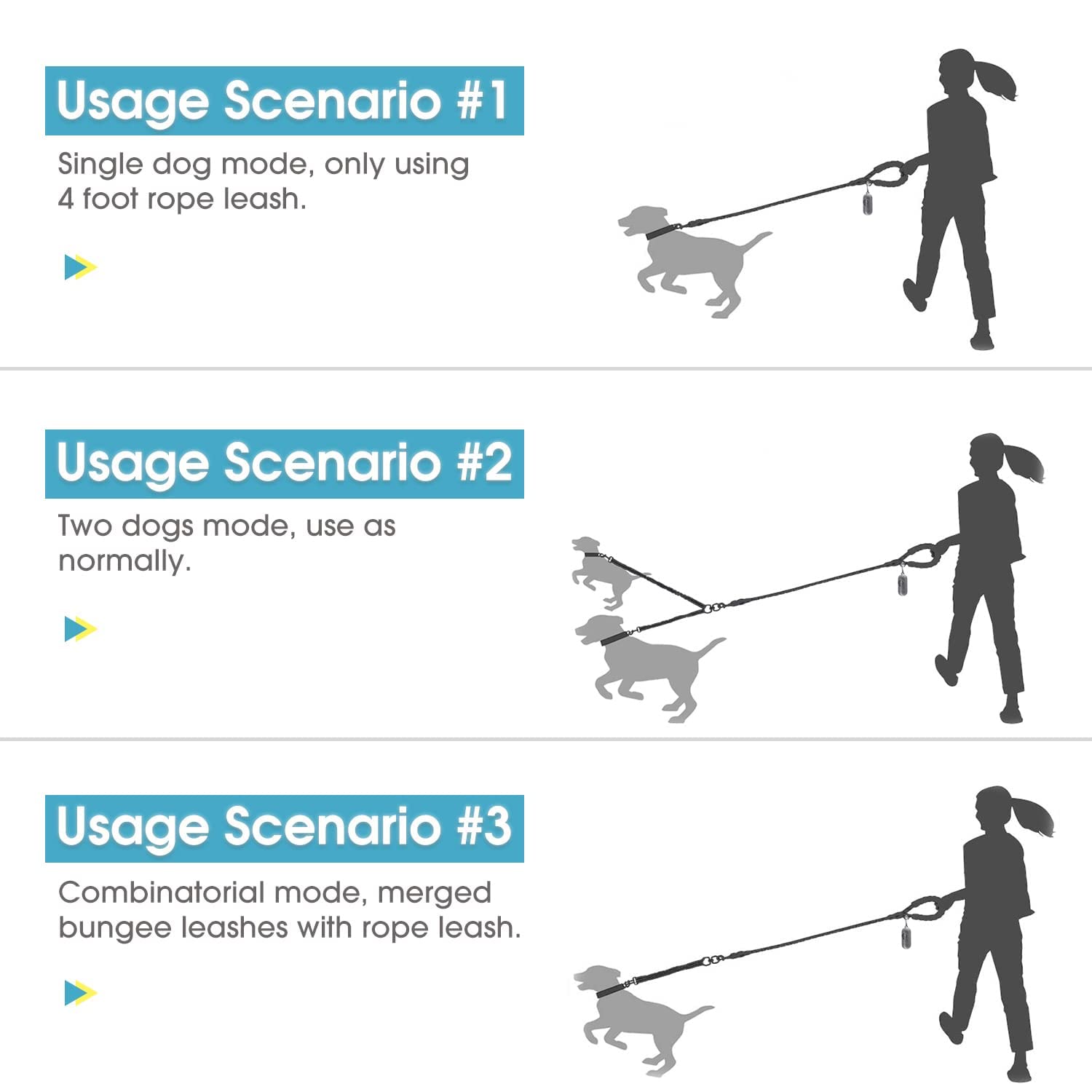 BAAPET 4 FT Double Dog Leash with Tangle-Free Shock Absorbing Bungee & Poop Bags - Dual Dog Walking Leash for Small Medium Large Dogs (Medium/Large, Pink) - Perfect for Hiking, Jogging and Outdoor Adventures with Your Pets