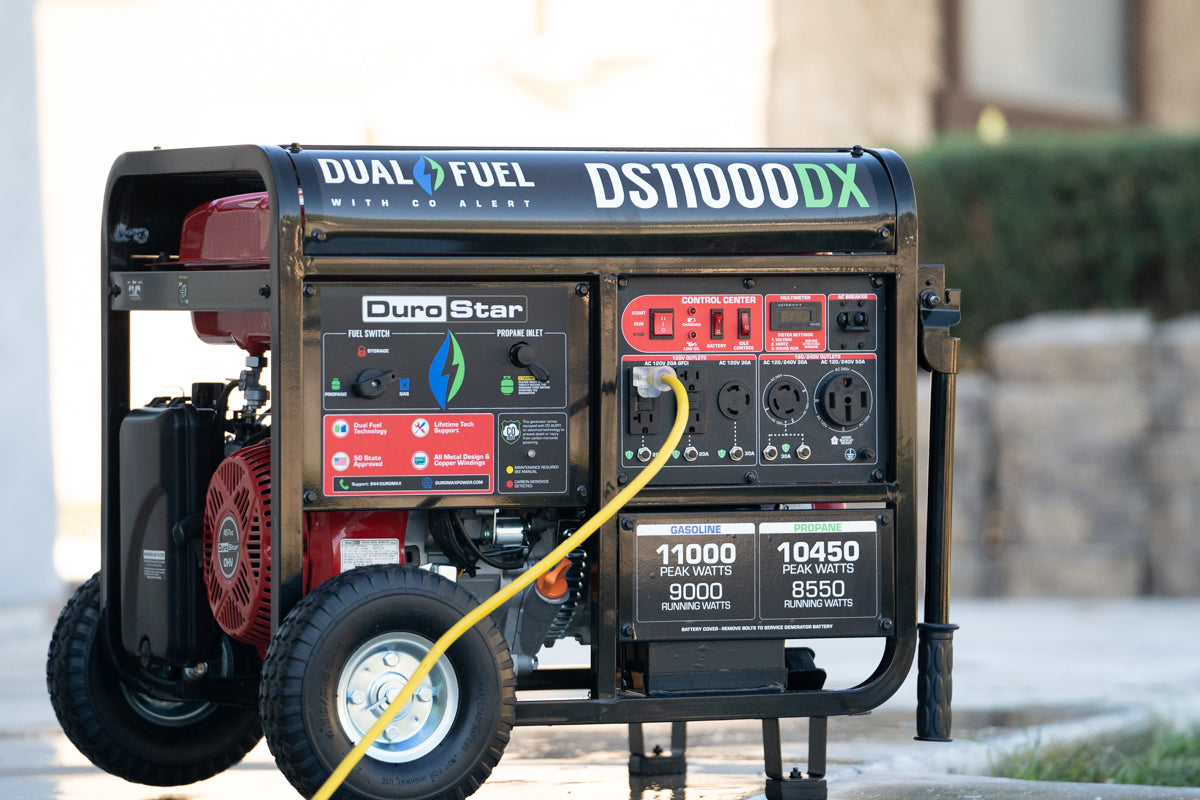 11,000W Dual Fuel Portable Generator with CO Alert - Gas & Propane Powered for Home Backup, Camping & Outdoor Power (Emergency Use, RV, Job Sites)