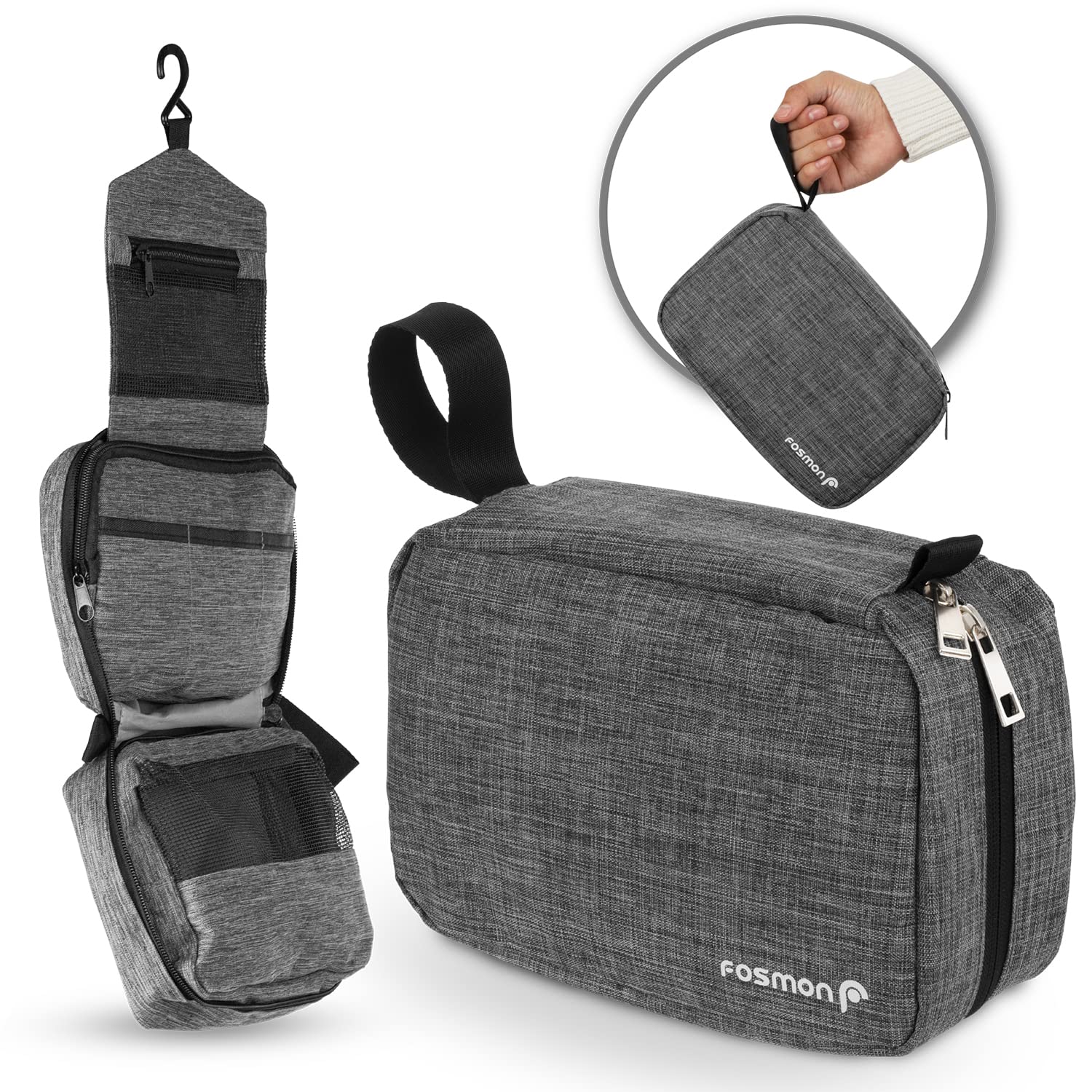 Fosmon Hanging Travel Toiletry Bag - Water-Resistant Cosmetic Organizer for Men & Women | Portable Shower, Bathroom & Shaving Kit | Perfect for Camping, Gym & Business Trips