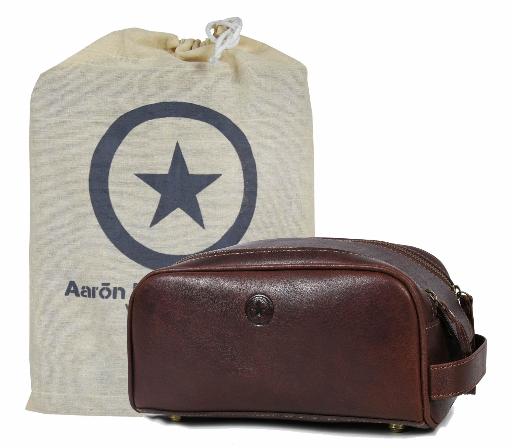 Premium Leather Toiletry Bag for Travel - Waterproof Dopp Kit by Aaron Leather Goods - Perfect for Men's Grooming Essentials & Business Trips
