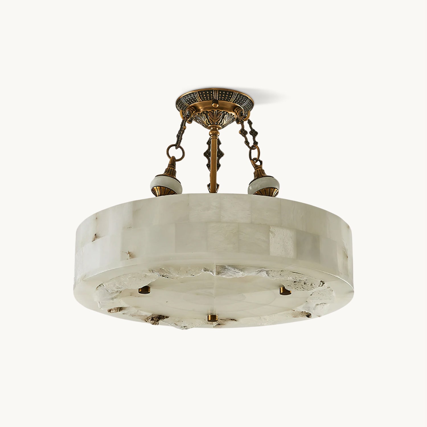 Fluted Alabaster Ceiling Lamp - Modern Minimalist Chandelier for Dining Room, Bedroom & Living Room Lighting | Dimmable LED Fixture with Natural Stone Texture