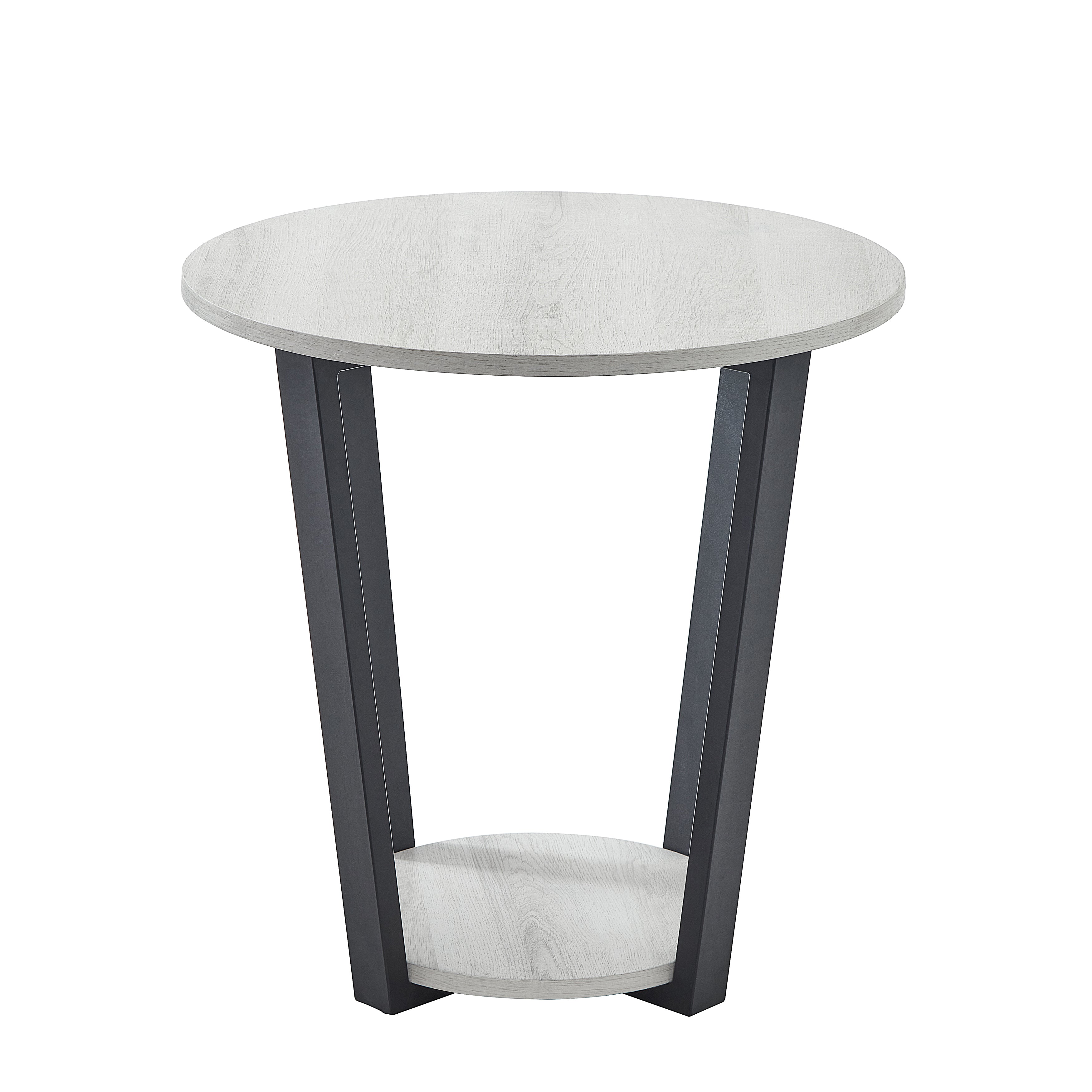 Roundhill Furniture Elysian Modern Round End Table with Lower Shelf - Stylish Living Room Side Table for Sofa, Bedroom & Small Spaces