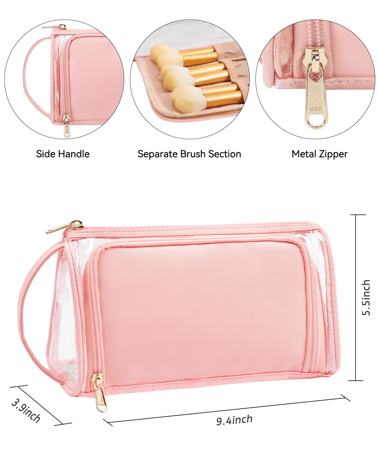 Clear Makeup Bag with Brush Compartment - Water-resistant Toiletry Organizer for Travel & Daily Use