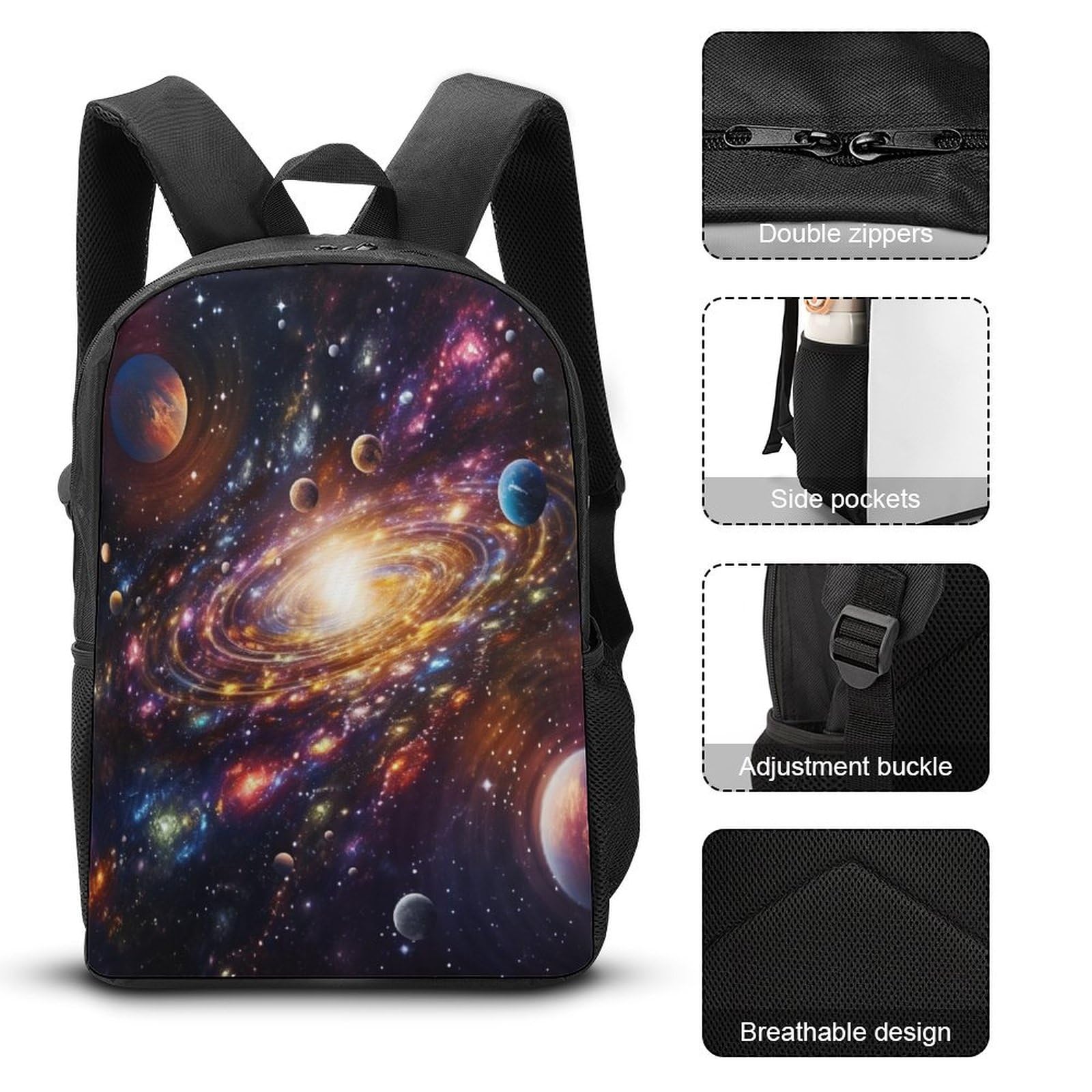 NoveAurora Galaxy 3D Printed Kids Backpack - 17 Inch Large Capacity School Bookbag for Boys & Girls, Durable Travel Rucksack for School, College, Hiking & Daily Use