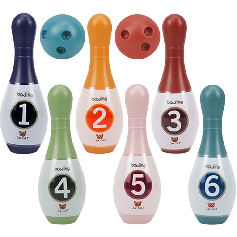 **Kisangel Kids Bowling Set - 6 Bowling Pins & 2 Bowling Balls for Indoor & Outdoor Play - Fun Lawn Games for Children, Birthday Parties, and Backyard Activities**