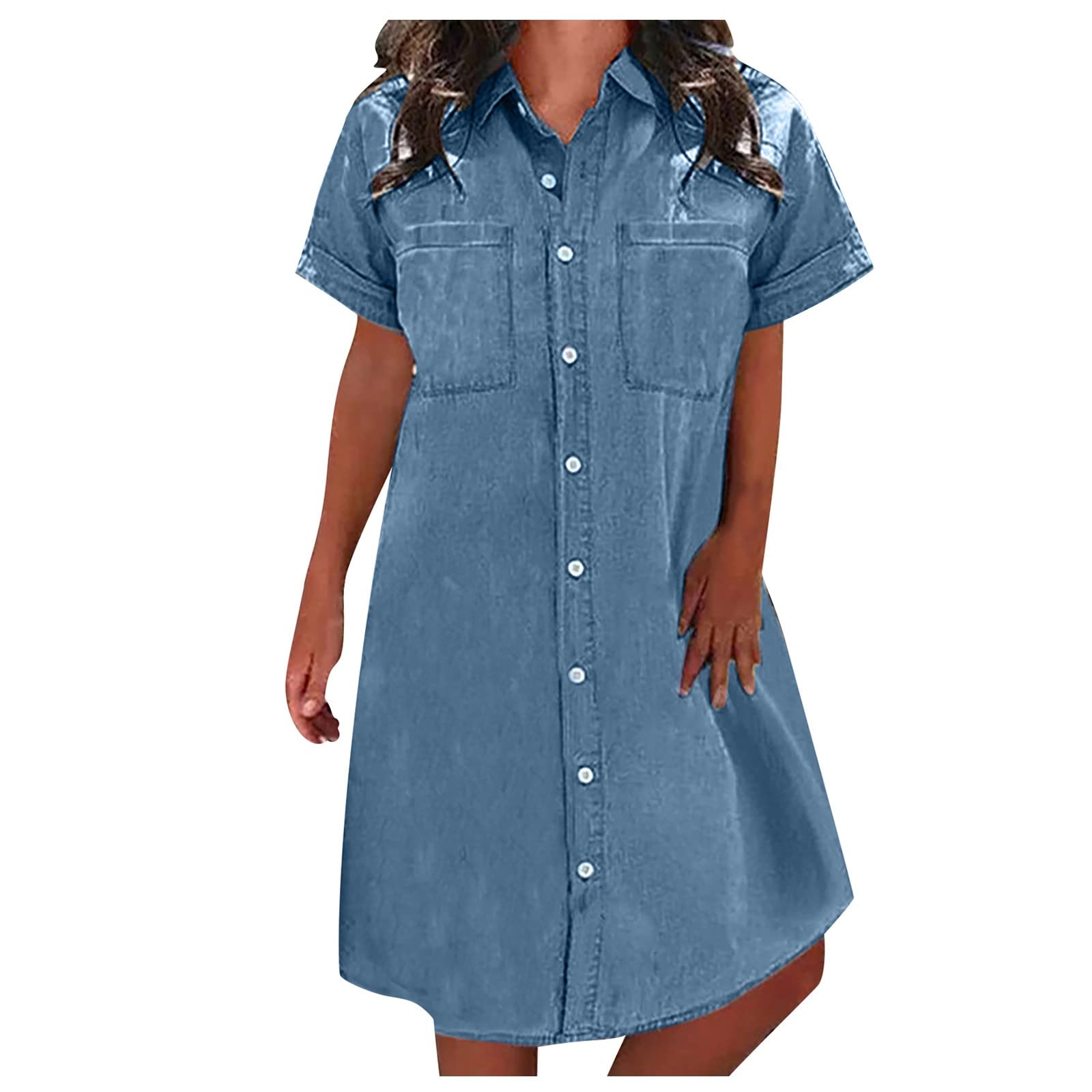 2024 Women's Sexy Summer Dresses - Fashion Casual Short Sleeve Denim Dress with Pockets, Solid Color Sundress for Beach, Party & Vacation Outfits