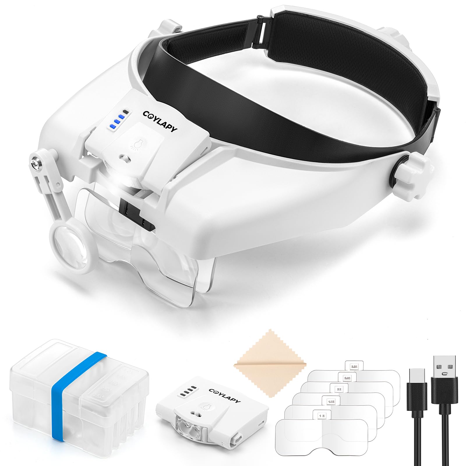 Magnifying Glasses with Light - 1x to 14x Hands-Free Headband Magnifier with 5 Interchangeable Lenses & LED Lights for Jewelry Making, Watch Repair, Crafts, Reading, and Close Work - Perfect for Hobbyists, Professionals & Seniors