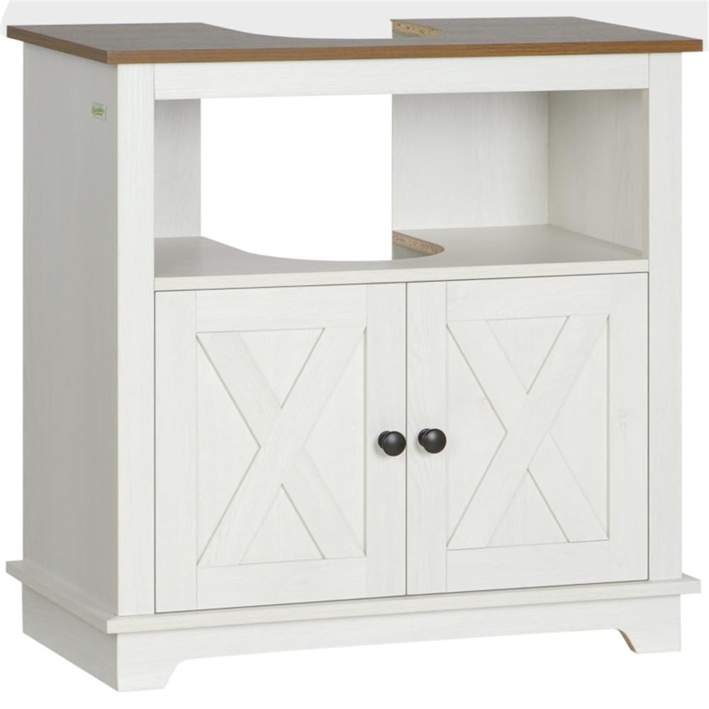White Pedestal Sink Storage Cabinet with 2 Doors & Adjustable Shelf - Space Saving Bathroom Vanity Organizer for Towels, Toiletries & Cleaning Supplies - Perfect for Small Bathrooms, Powder Rooms & Apartment Living