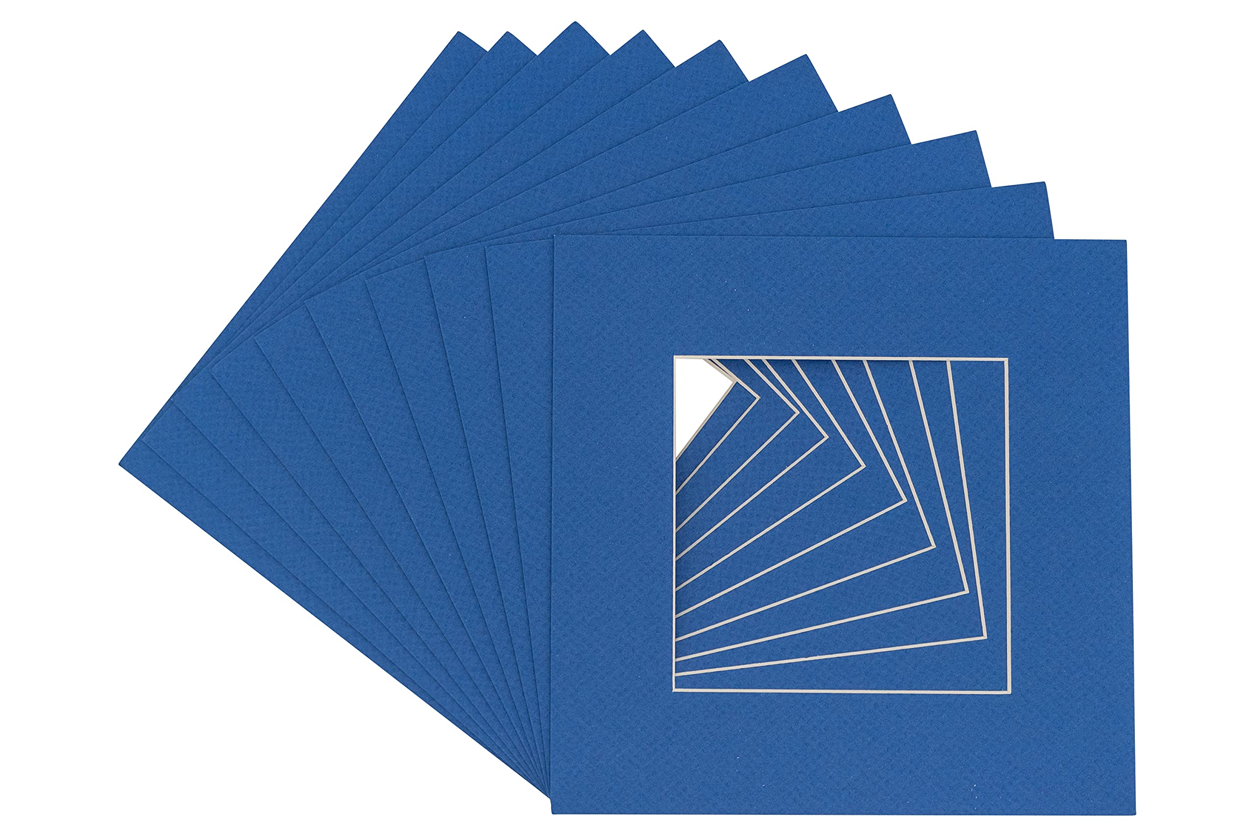 20x20 Inch Precut Royal Blue Acid-Free Picture Matboard - Bevel Cut Display Mat for 16x16 Photos & Art - Pack of 10 with Backing Boards & Clear Bags - Perfect for Framing, Scrapbooking, and Home Decor