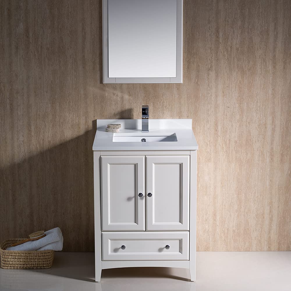 Fresca Oxford 24 Inch Gray Traditional Bathroom Vanity with Mirror - Modern Single Sink Bathroom Cabinet for Small Space (Faucet Sold Separately) | Perfect for Guest Bathrooms, Powder Rooms & Apartment Renovations