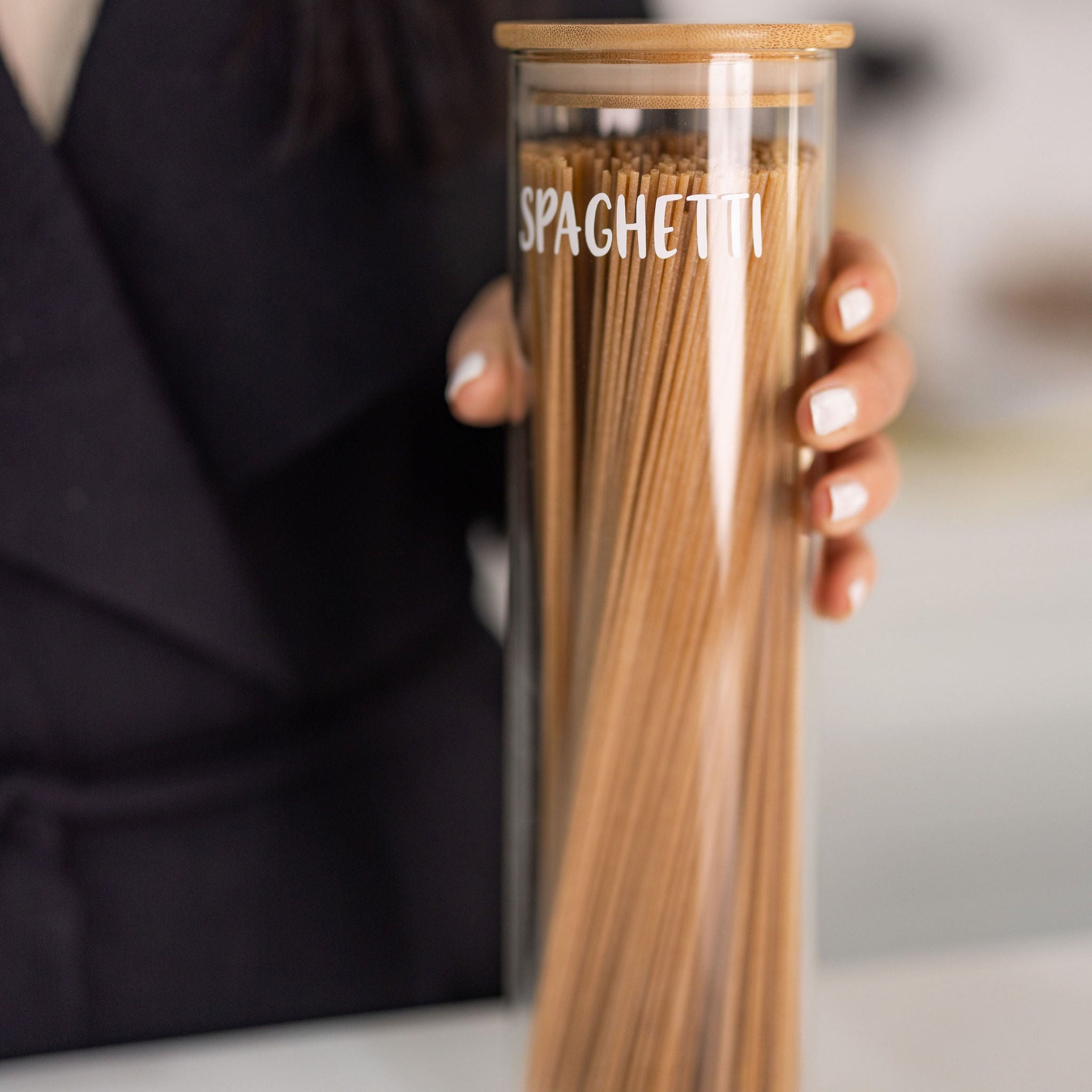 Premium 1.2L Tall Bamboo Glass Storage Jar - Airtight Kitchen Container for Flour, Sugar, Coffee & Dry Food Storage | Perfect for Pantry Organization & Home Decor