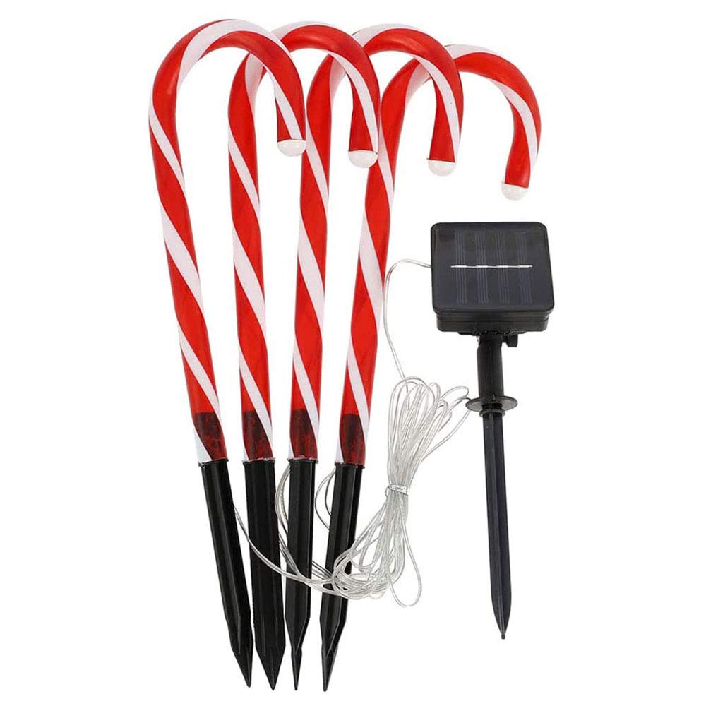Peahog Solar Candy Cane Lights - Outdoor Christmas Pathway Markers with Ground Spikes, Waterproof LED Tree Decorations for Holiday Yard, Garden & Walkway Lighting