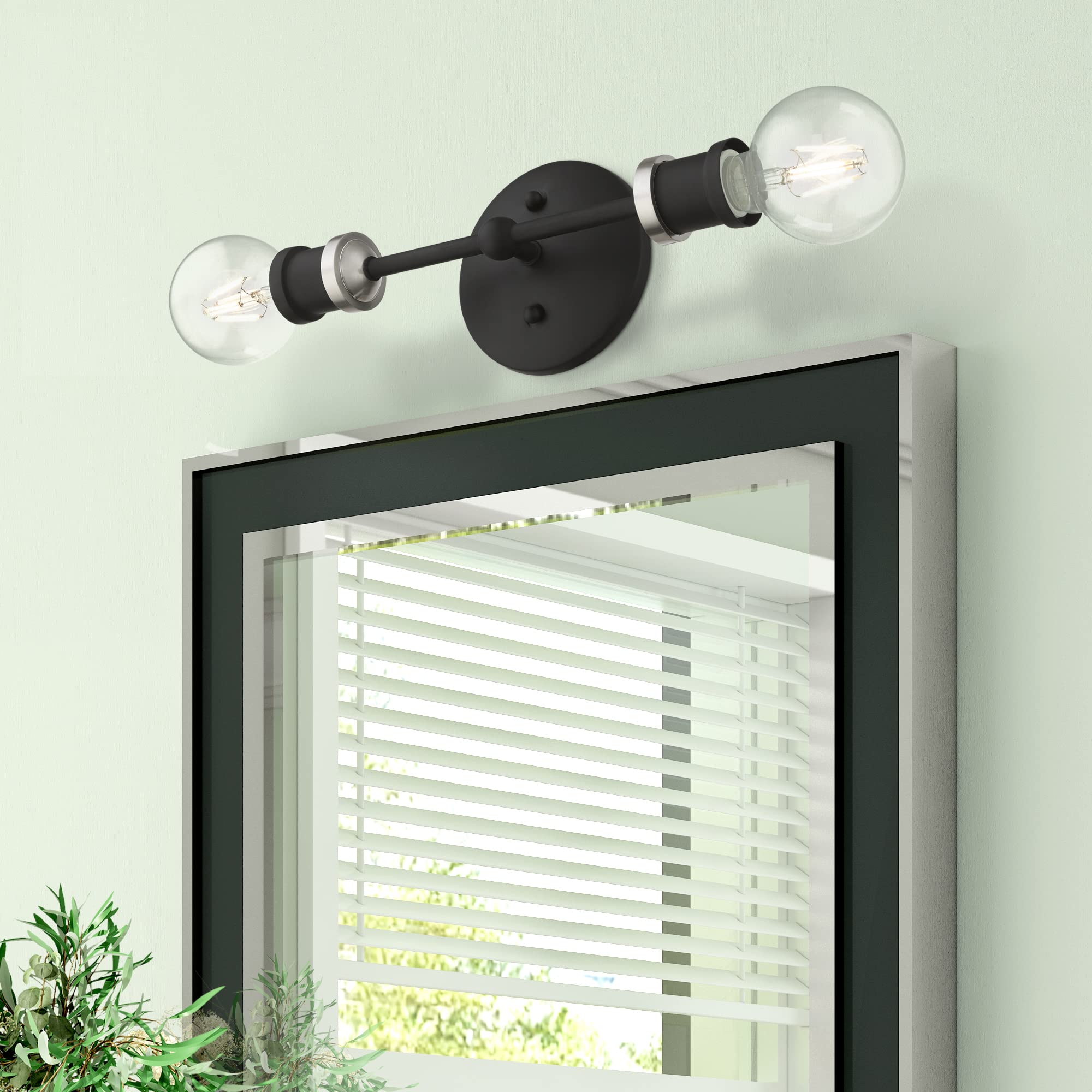 Livex Lighting 14422-04 Lansdale 2 Light ADA Bathroom Vanity Sconce - Black with Brushed Nickel Accents, Wall Mounted Mirror Lighting for Modern & Traditional Home Decor