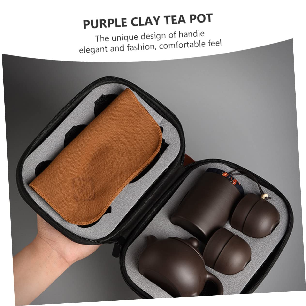 UPKOCH Portable Travel Tea Set - 1 Purple Clay Zisha Teapot with Ceramic Coffee Cups, Chinese Tea Kettle for Outdoor Camping & Office Use | Ceramic Teaware Gift Set for Tea Lovers