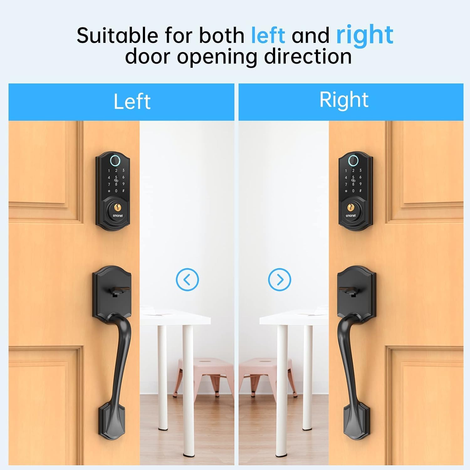 SMONET Smart Lock for Front Door - Keyless Entry Fingerprint & Bluetooth Deadbolt with Digital Keypad, Auto Lock, Alexa Compatible - Secure & Convenient Smart Home Access for Apartments, Houses & Vacation Rentals
