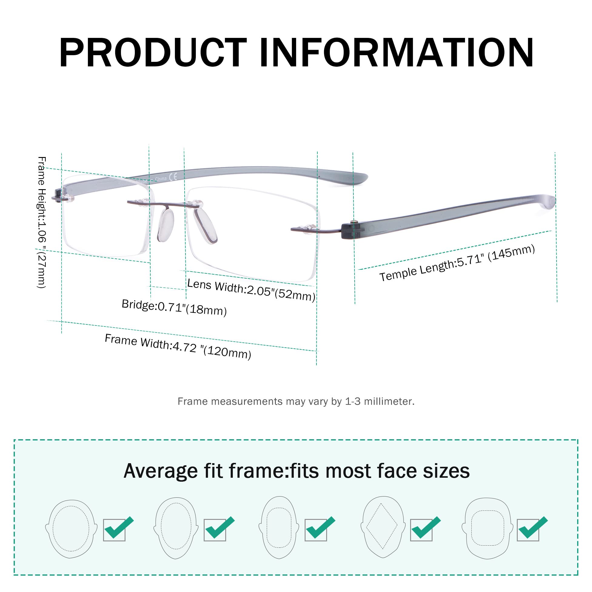 Eyekepper Rimless Reading Glasses for Men & Women - Small Lens Lightweight Readers for Computer, Office, and Book Reading