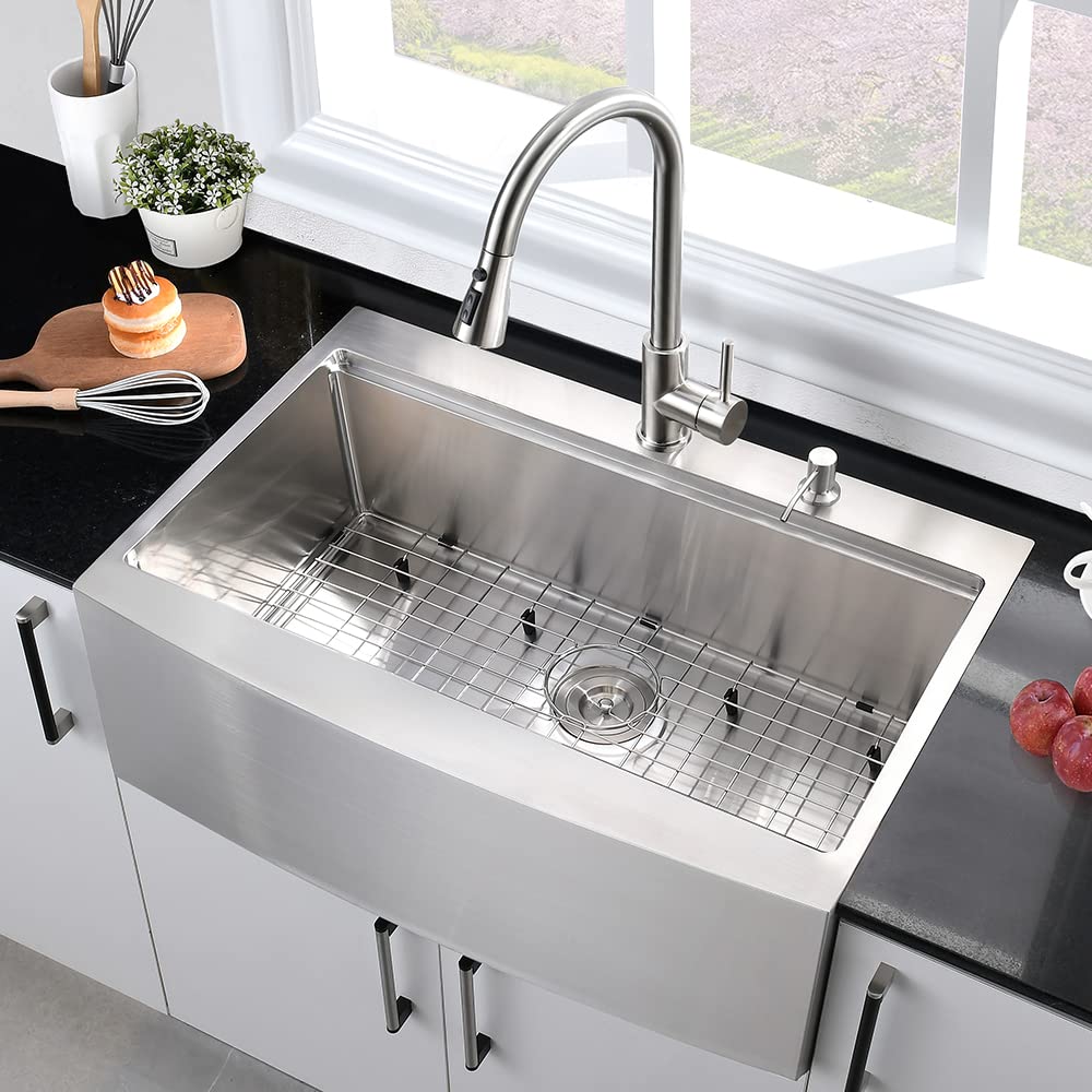 36 Inch Farmhouse Drop-In Kitchen Sink Workstation - Hovheir 36x22 Stainless Steel Single Bowl Apron Front Sink with Cutting Board | 16 Gauge Rust-Resistant | Perfect for Country Style Kitchens & Food Prep Stations