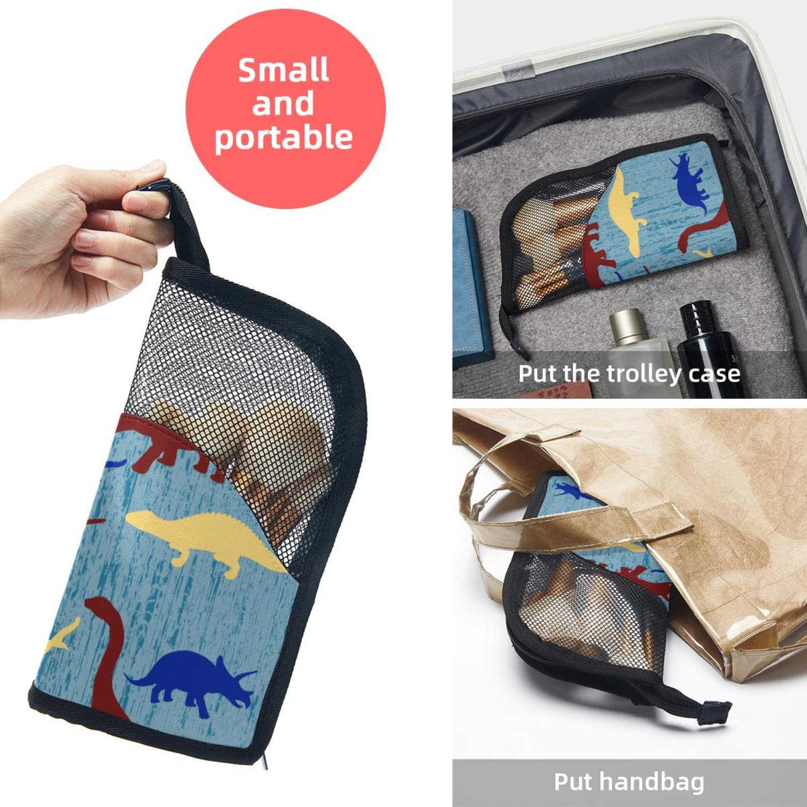 12-Piece Makeup Brush Organizer Bag with Colored Dinosaur Design - Portable Travel Cosmetic Brush Holder Case for Professional & Home Makeup Storage