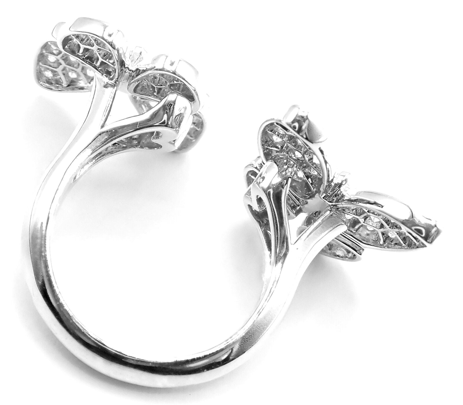 Van Cleef & Arpels 18k White Gold Diamond Two Butterfly Between Finger Ring - Elegant Stackable Ring for Women, Perfect for Weddings, Anniversaries & Special Occasions