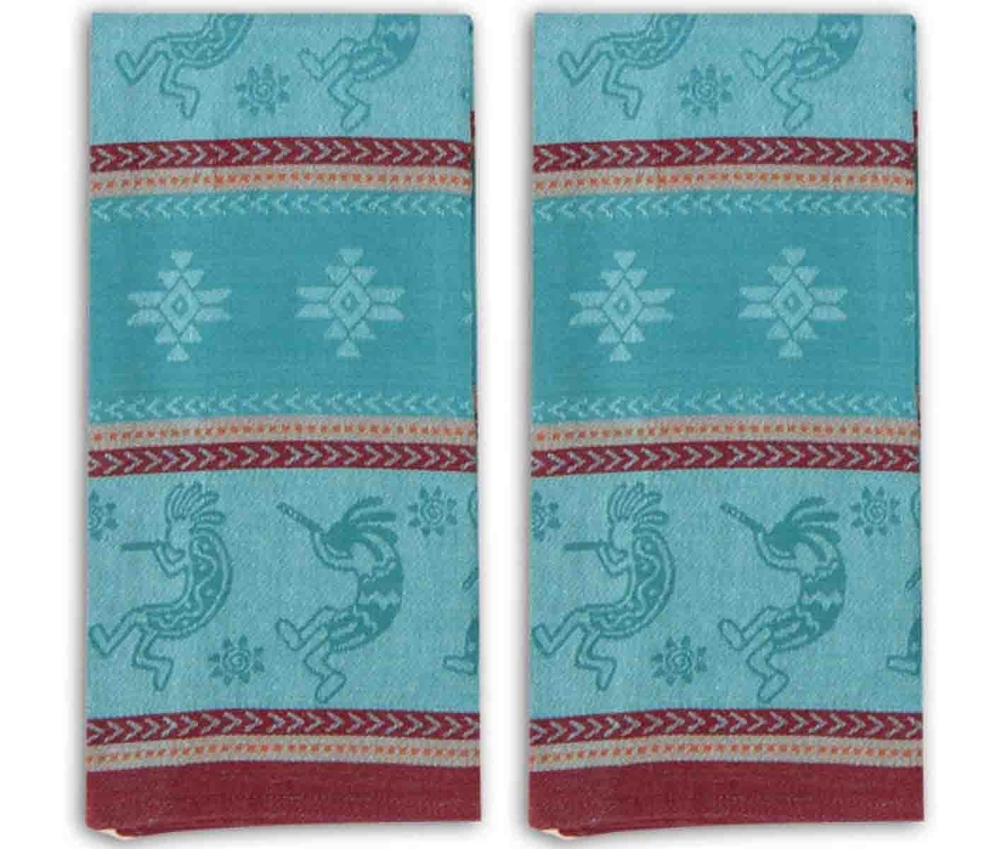Premium Kokopelli Embossed Jacquard Kitchen Tea Towels Set of 2 - Absorbent & Decorative Dish Cloths for Drying Dishes, Cleaning Countertops & Adding Southwestern Style to Your Kitchen