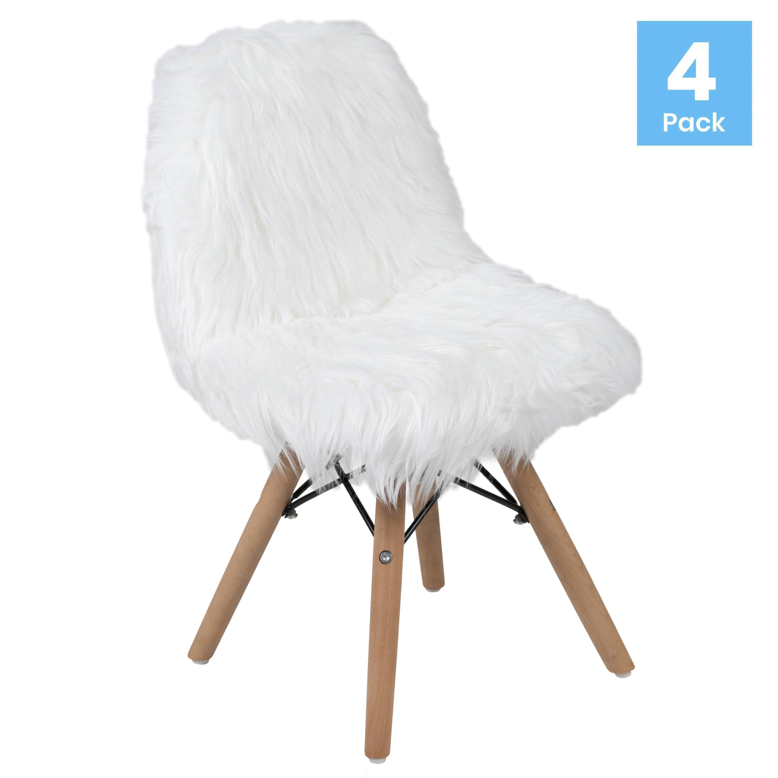 Kids Chair - White Shaggy Dog Accent Chair - Set of 4 Faux Fur Children's Chairs for Bedroom, Playroom & Nursery - Soft & Cozy Petite Seating for Toddlers