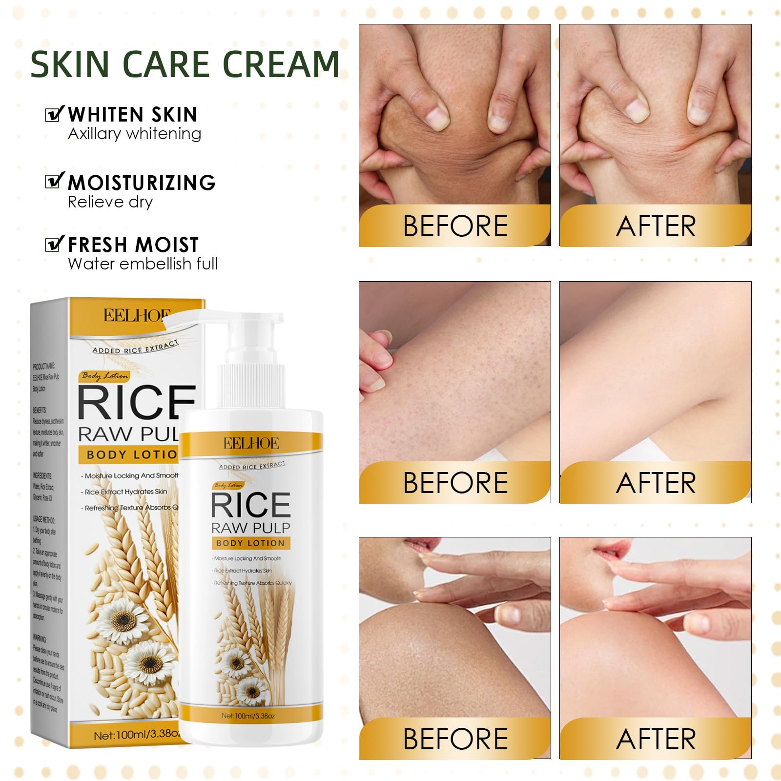 **Rice Hydrating Body Lotion with Rose Oil – 24H Deep Moisture for Dry Skin, Face & Body Repair, Smooth & Glowing Skin – Perfect for Daily Hydration & Nighttime Skin Nourishment**