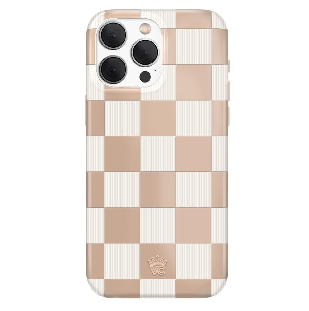 VELVET CAVIAR Checkered iPhone 15 Pro Max Case for Women - MagSafe Compatible Protective Cover - 10ft Military-Grade Drop Protection - Cute Girly Nude Neutral Aesthetic Designer Phone Case - Perfect for Everyday Use, Work, Travel & Fashion Accessory