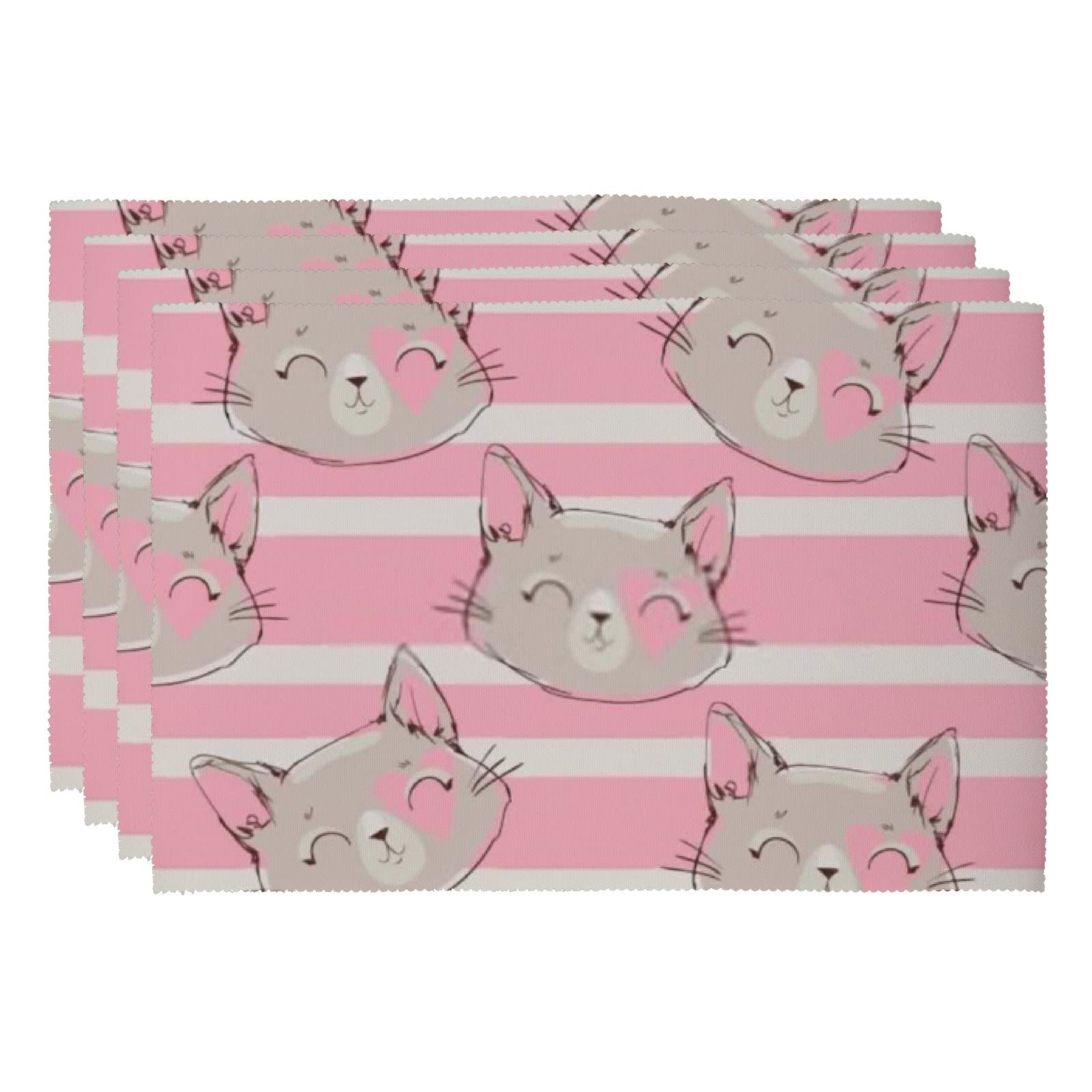 Cartoon Cat Polyester Placemats Set of 4 - Heat-Resistant, Waterproof, Non-Slip Dining Table Mats for Kitchen - Easy to Clean & Durable - Perfect for Family Meals, Parties & Daily Use