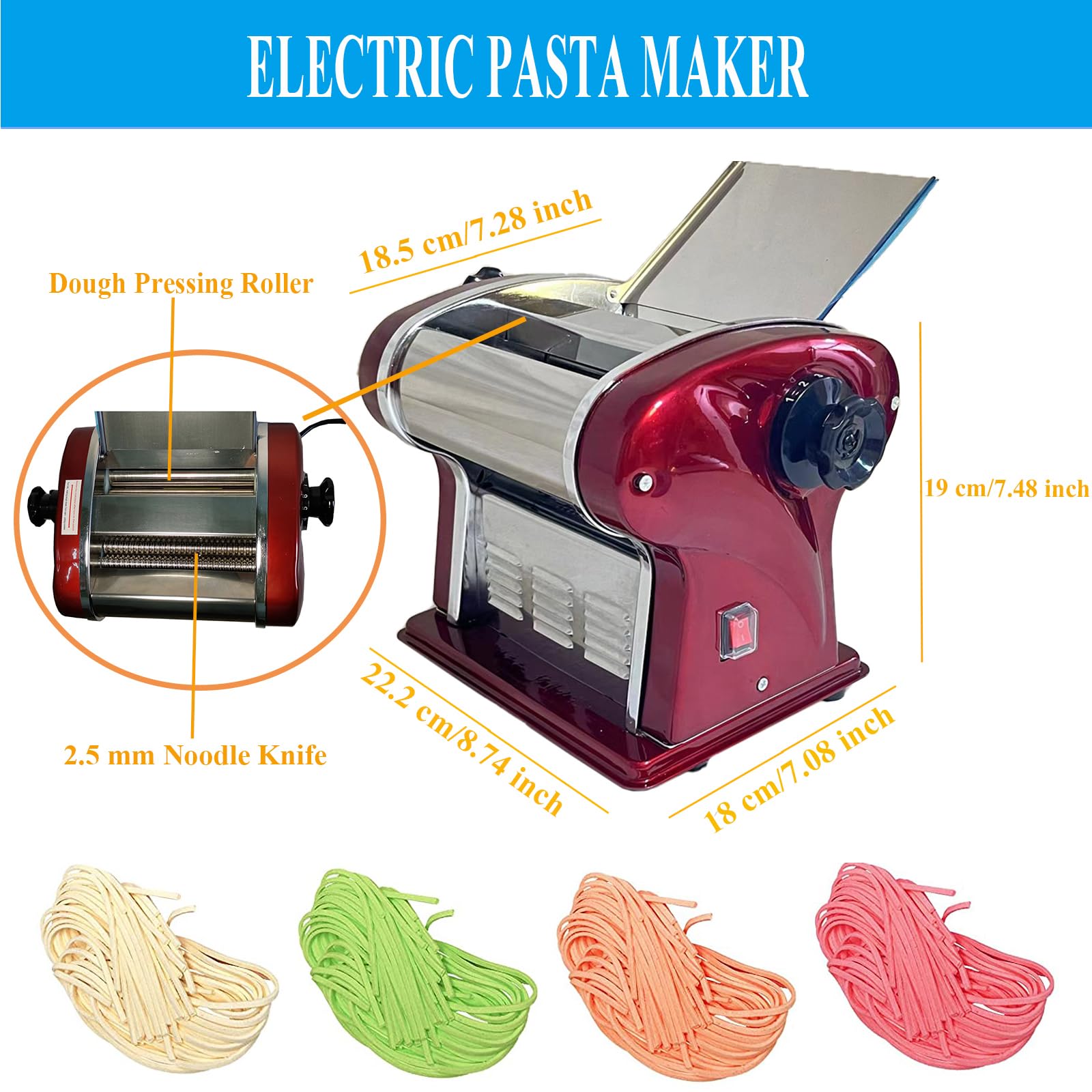 XINGYUEXUAN Electric Pasta Maker Machine - Automatic Dough Roller with 2.5mm Spaghetti Blade for Fresh Homemade Noodles | Perfect for Italian Restaurants & Home Kitchens