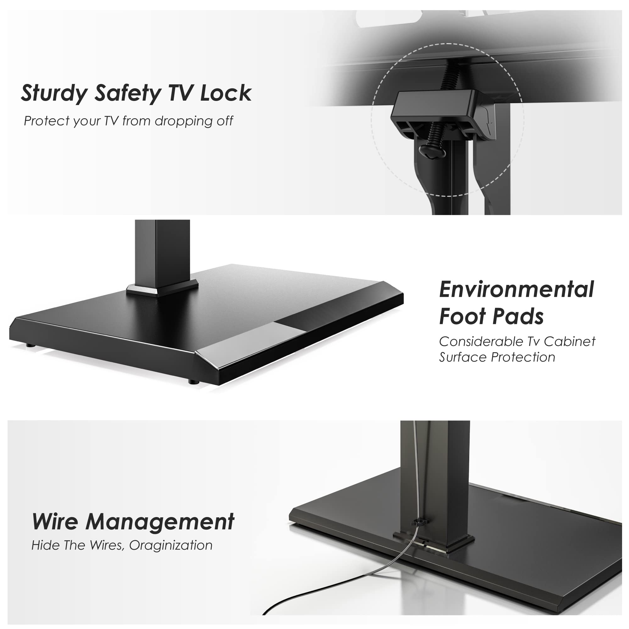 FITUEYES Universal TV Stand for 32-75 Inch TVs - Swivel Mount, Height Adjustable, Space Saving Floor TV Stand with Wire Management - Compatible with LED, LCD, OLED, Plasma Flat & Curved Screens (Black) - Perfect for Living Room, Bedroom, or Home Theater Setup