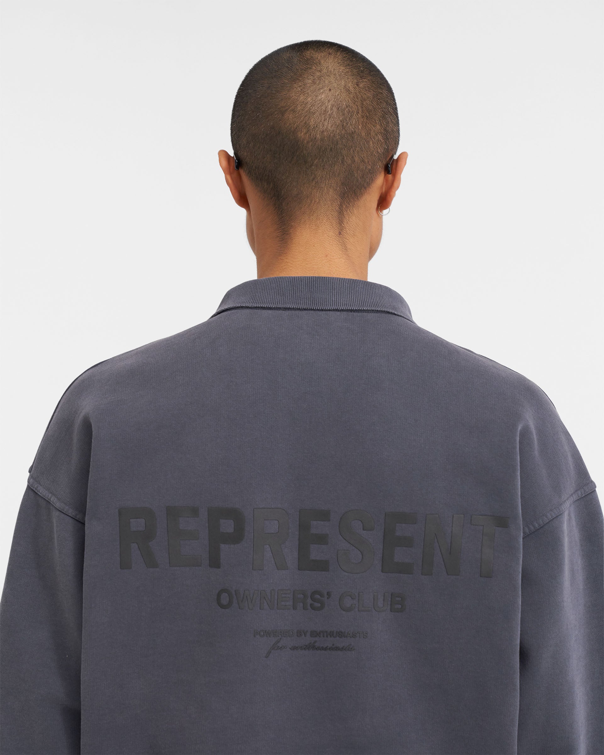 Represent Owners Club Long Sleeve Polo Sweater - Storm Grey Men's Casual Knitwear | Perfect for Business Casual, Golf Outings & Fall Layering