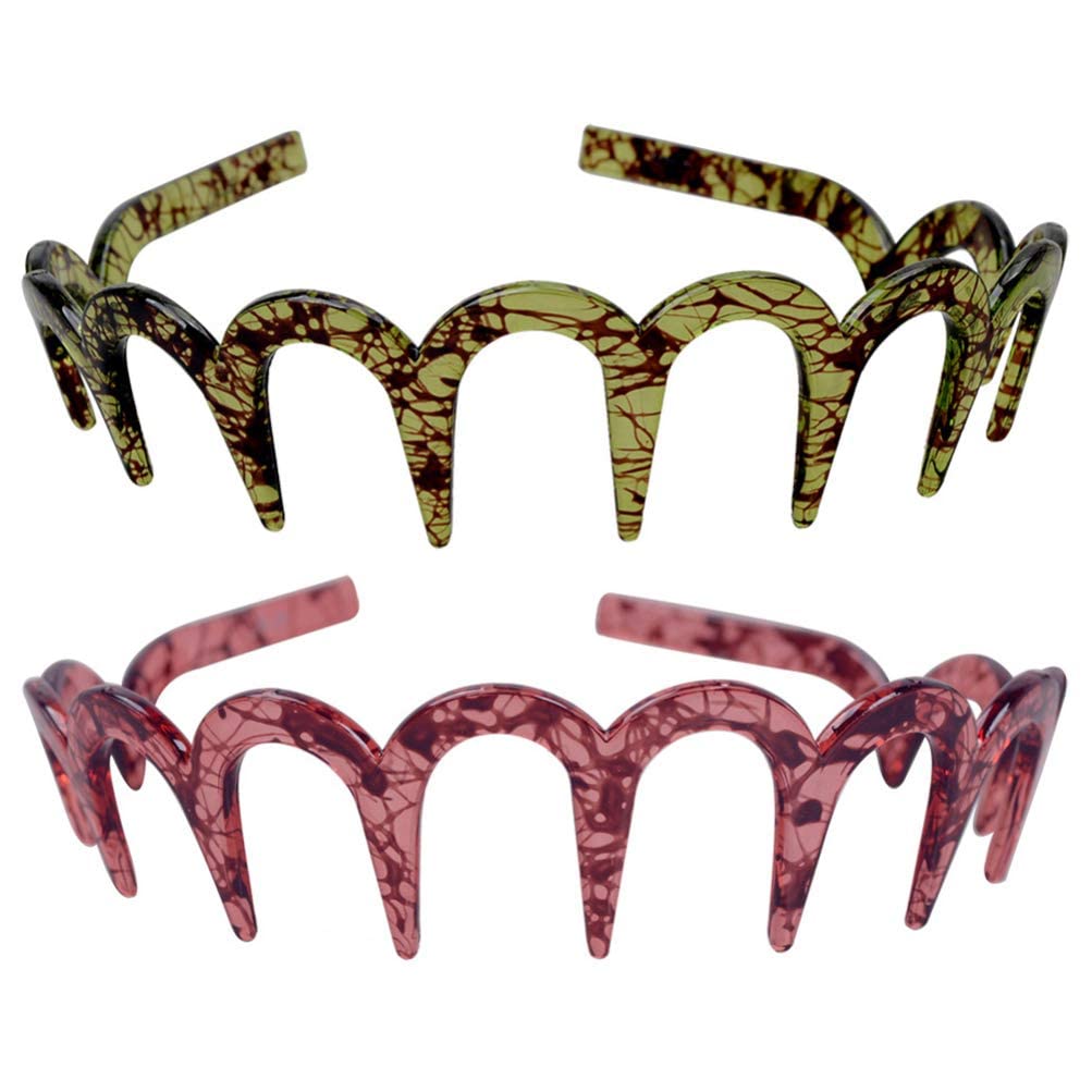 Glamifirsto Zigzag Plastic Hoop U-Shaped Shark Tooth Hair Bands for Women & Girls - Wave Shape Hair Accessories (2-Pack, Black/Brown) - Perfect for Beach, Parties & Everyday Styling